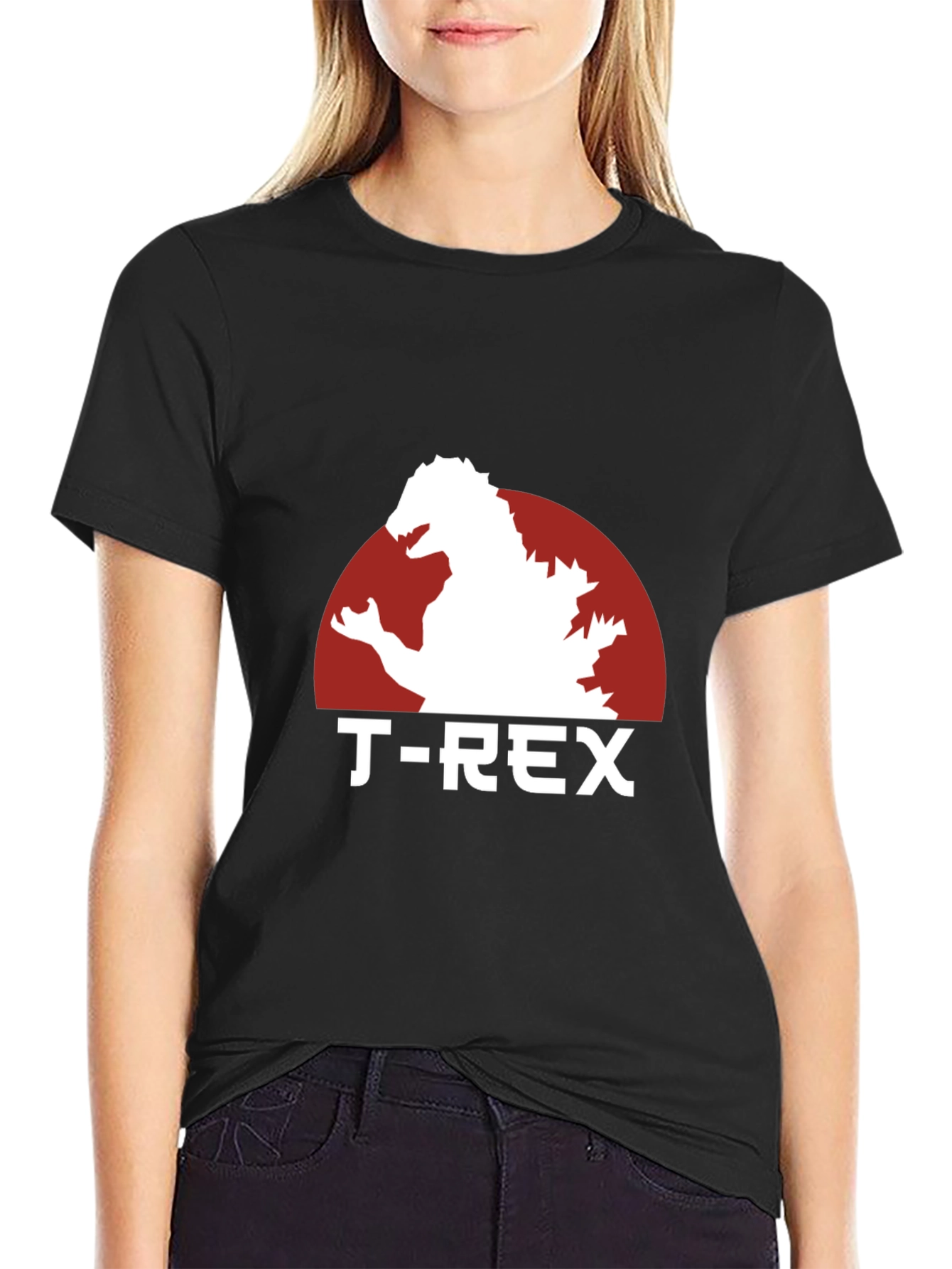 Godzilla T-Rex Graphic Print Black T-Shirt