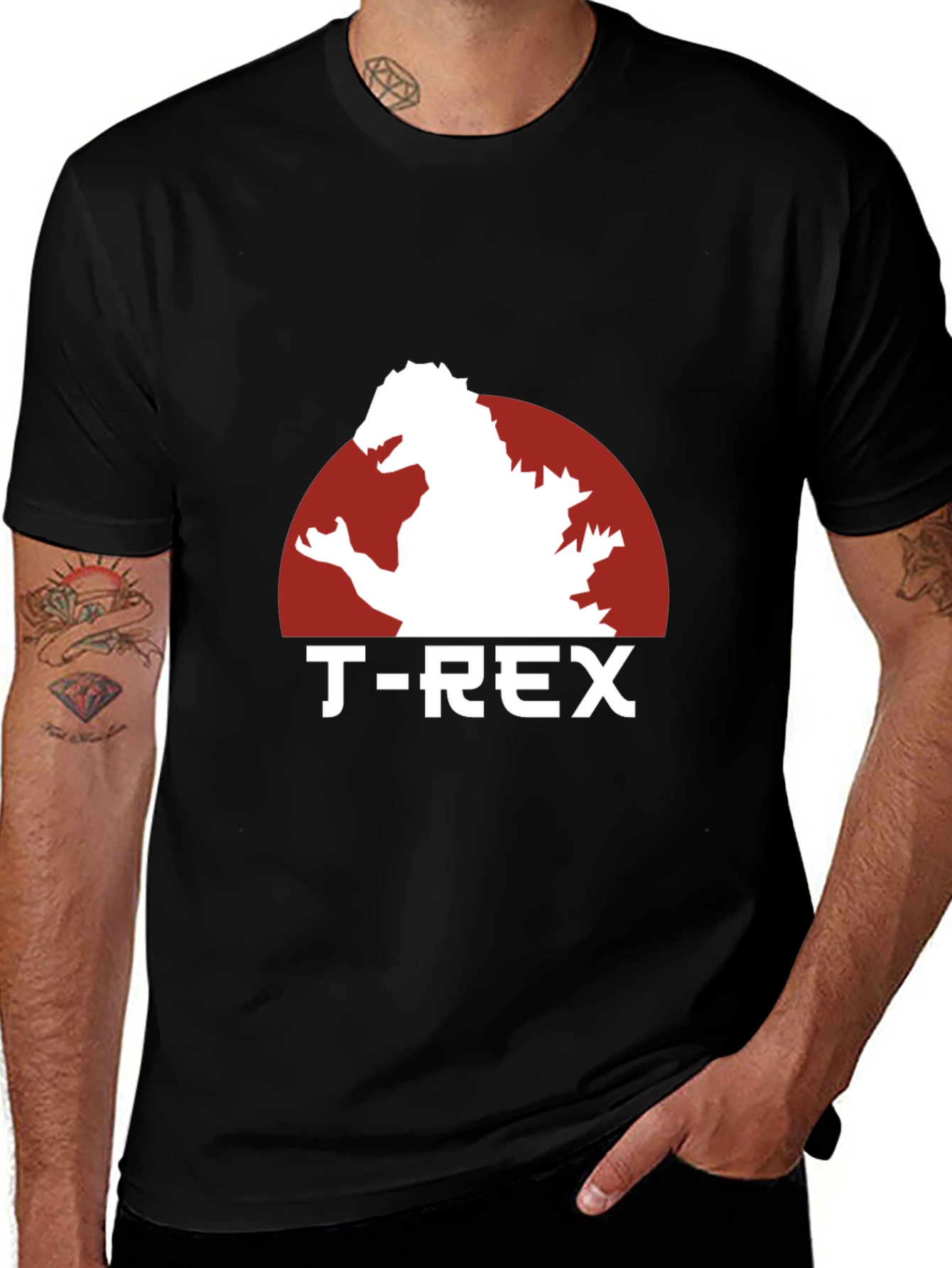 Godzilla T-Rex Graphic Print Black T-Shirt