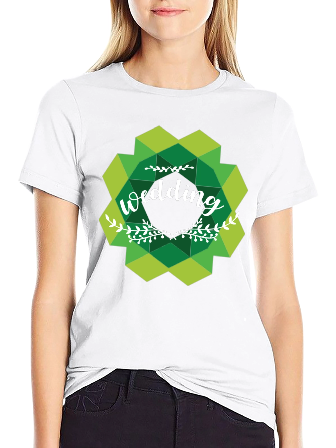 Wedding Graphic Tee - Green Geometric Design