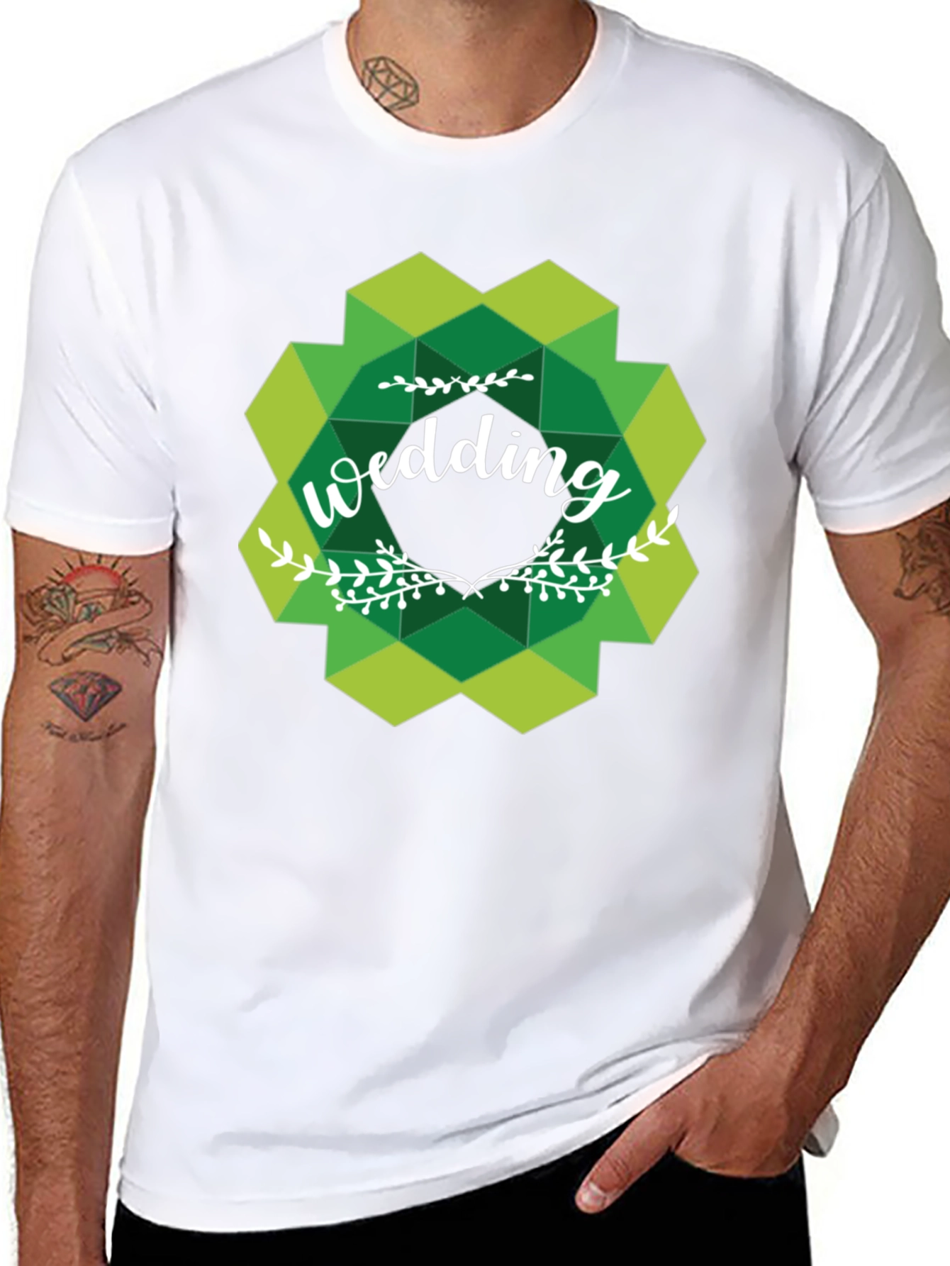 Wedding Graphic Tee - Green Geometric Design