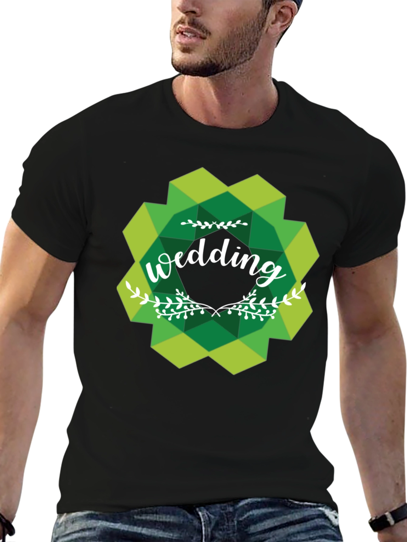 Wedding Graphic Tee - Green Geometric Design