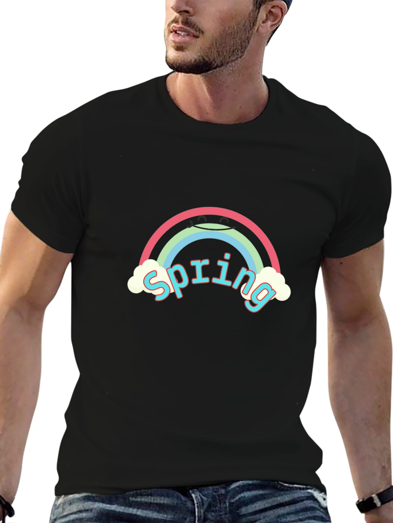 Spring Rainbow Graphic Tee - Stylish Black T-Shirt