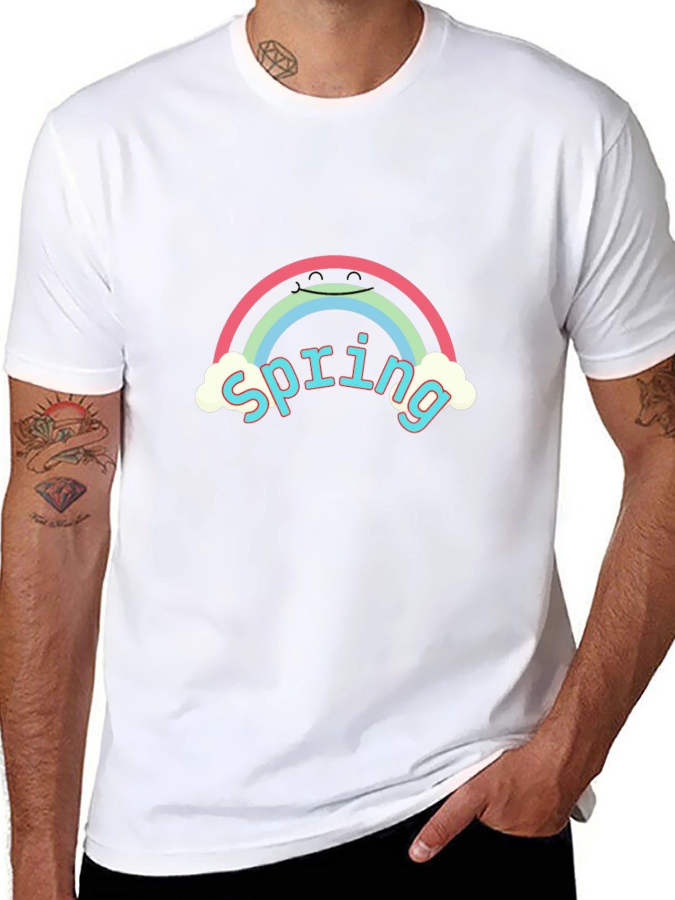 Spring Rainbow Graphic Tee - Stylish Black T-Shirt