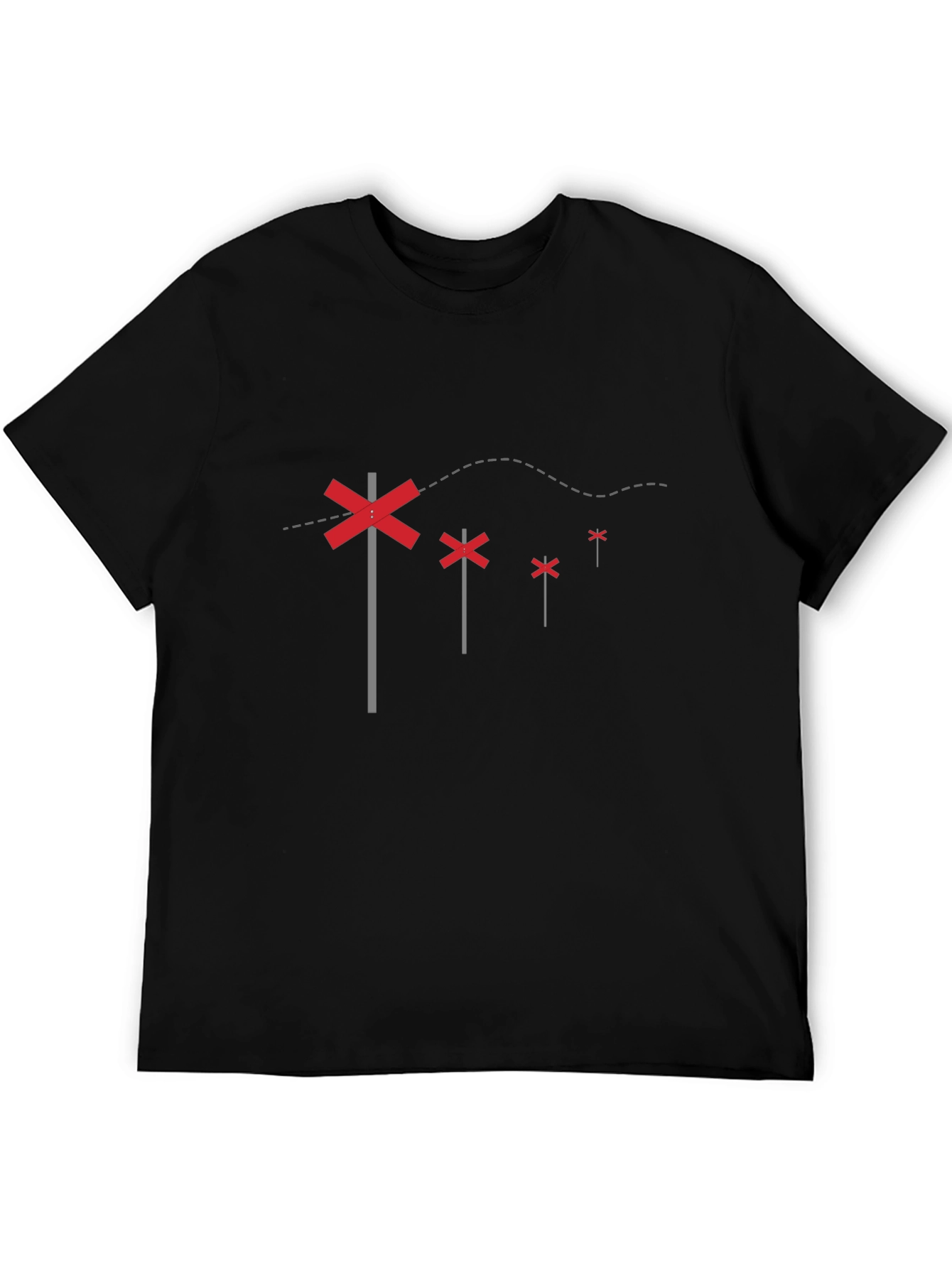 Black T-Shirt with Railroad Crossing Sign Design