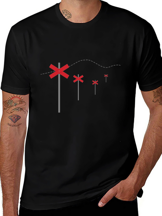 Black T-Shirt with Railroad Crossing Sign Design