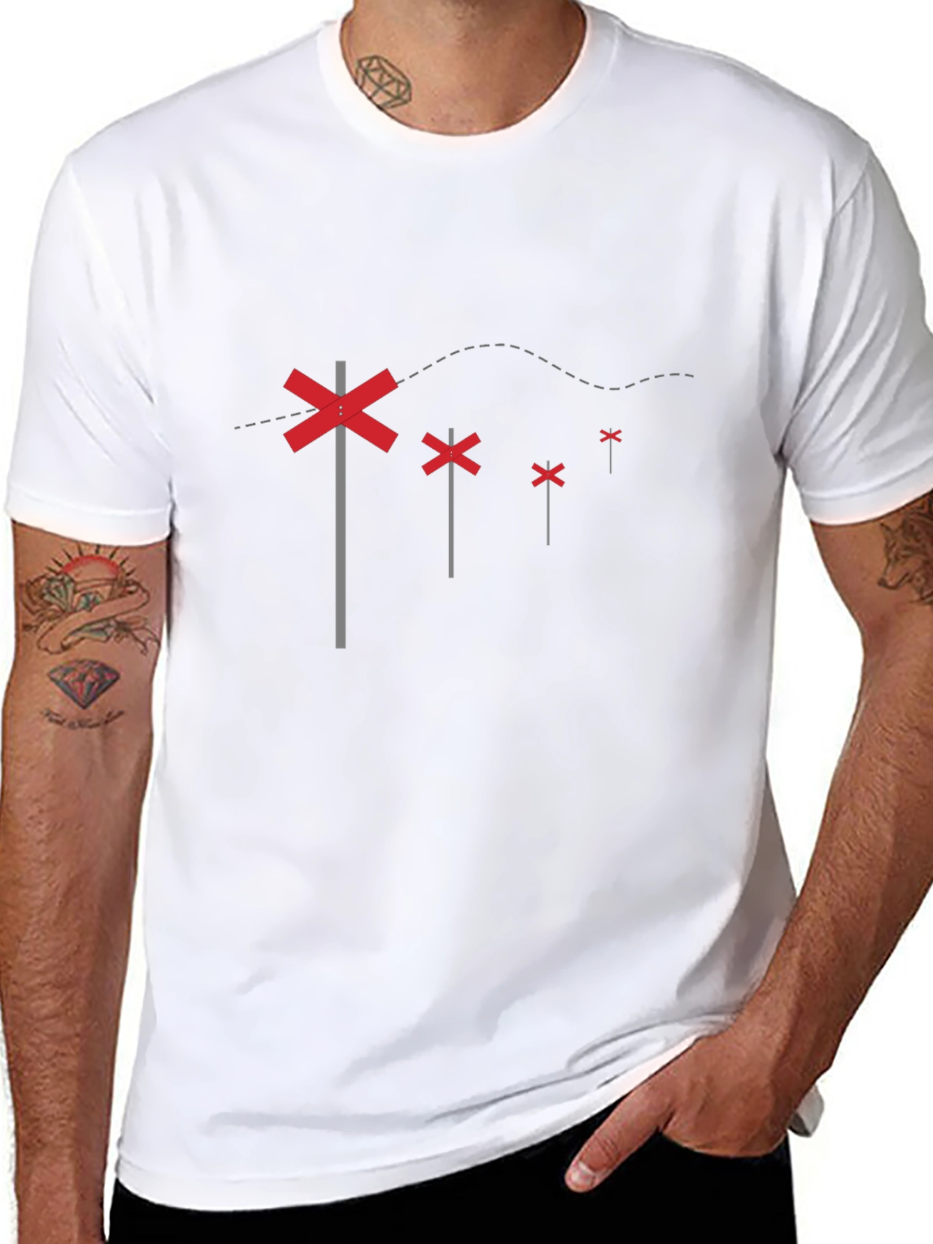 Black T-Shirt with Railroad Crossing Sign Design
