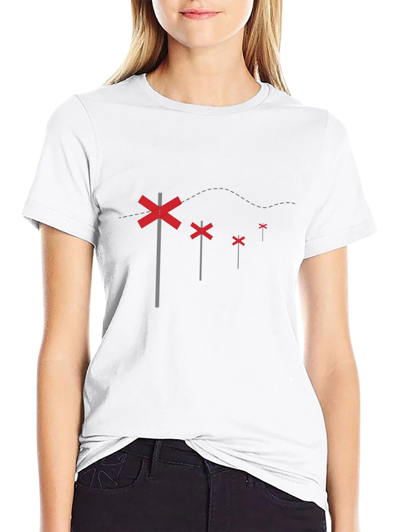 Black T-Shirt with Railroad Crossing Sign Design