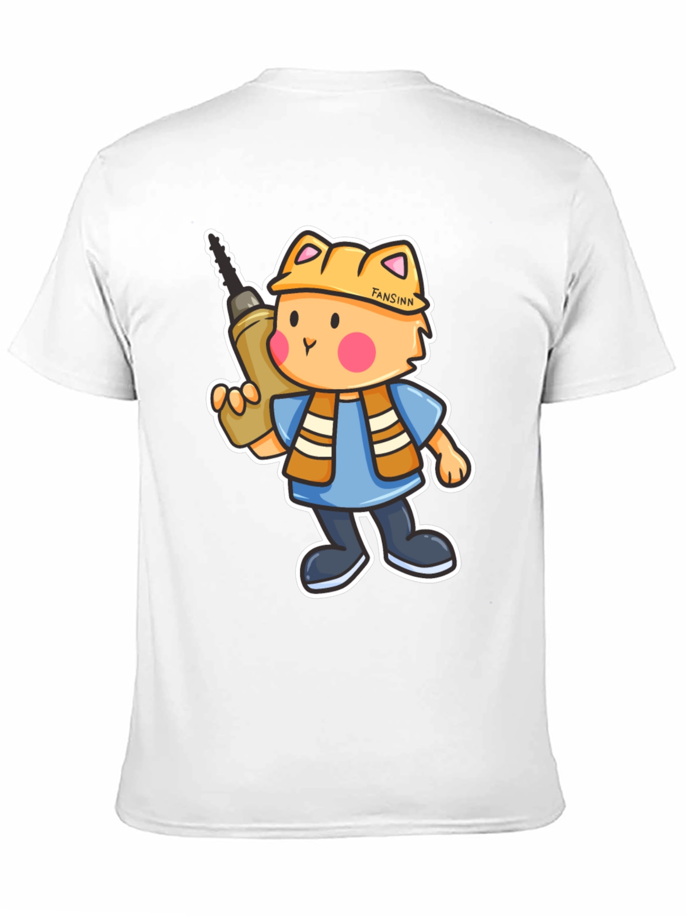 Cartoon Builder Cat Black T-Shirt