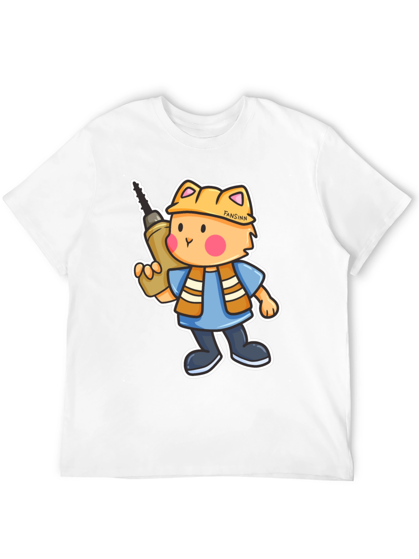 Cartoon Builder Cat Black T-Shirt