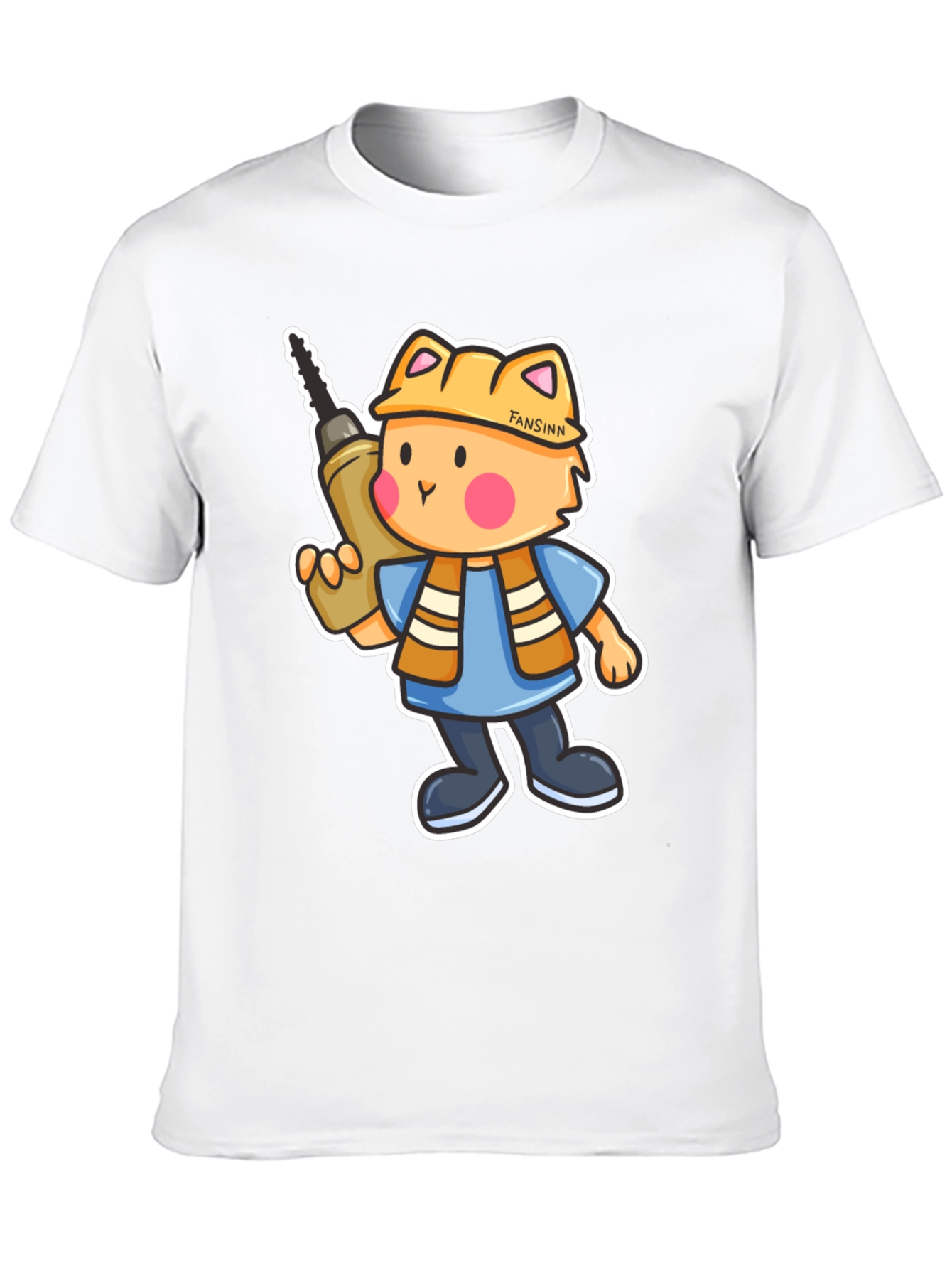 Cartoon Builder Cat Black T-Shirt
