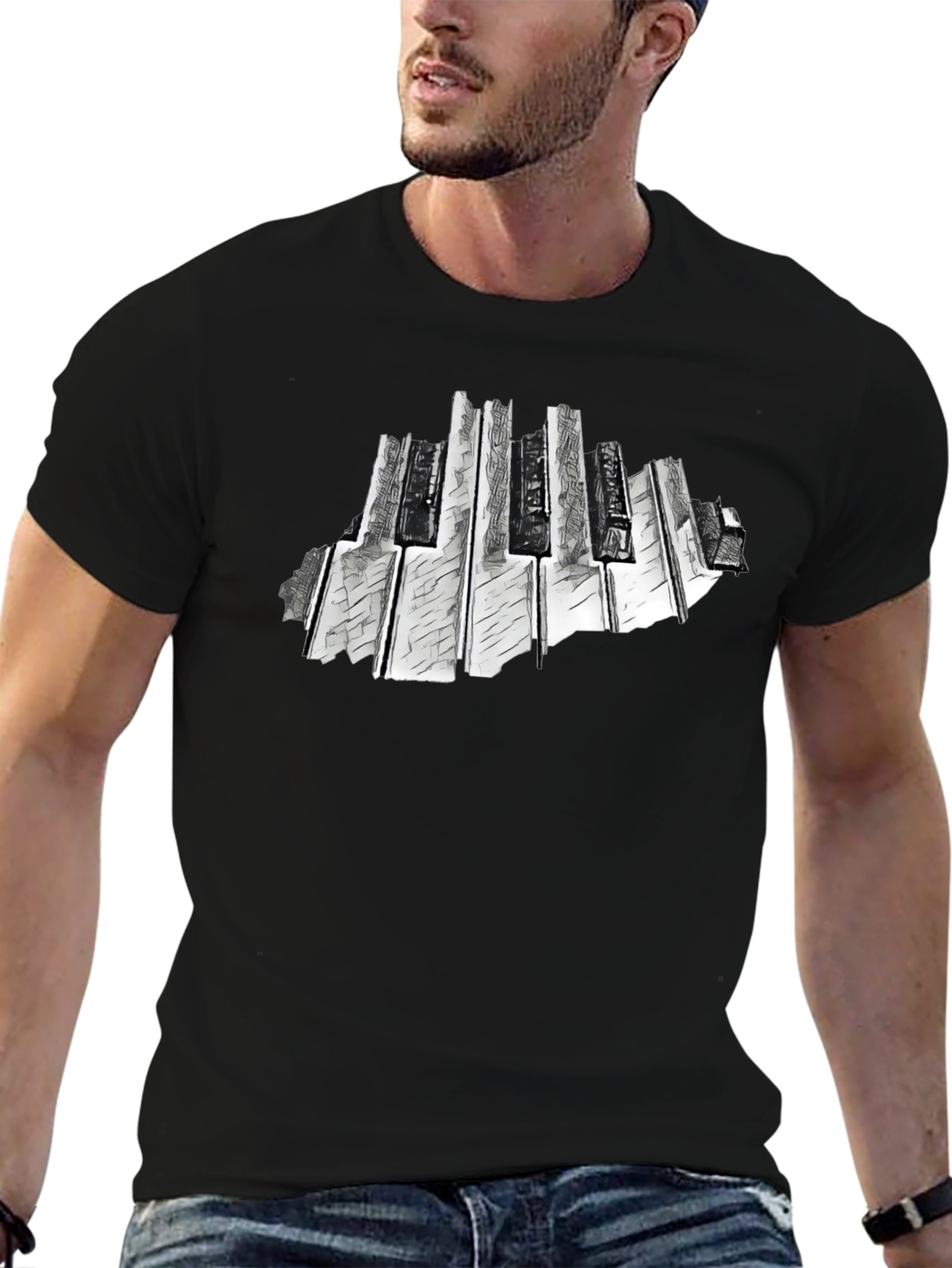Abstract Piano Keys Graphic Black T-Shirt