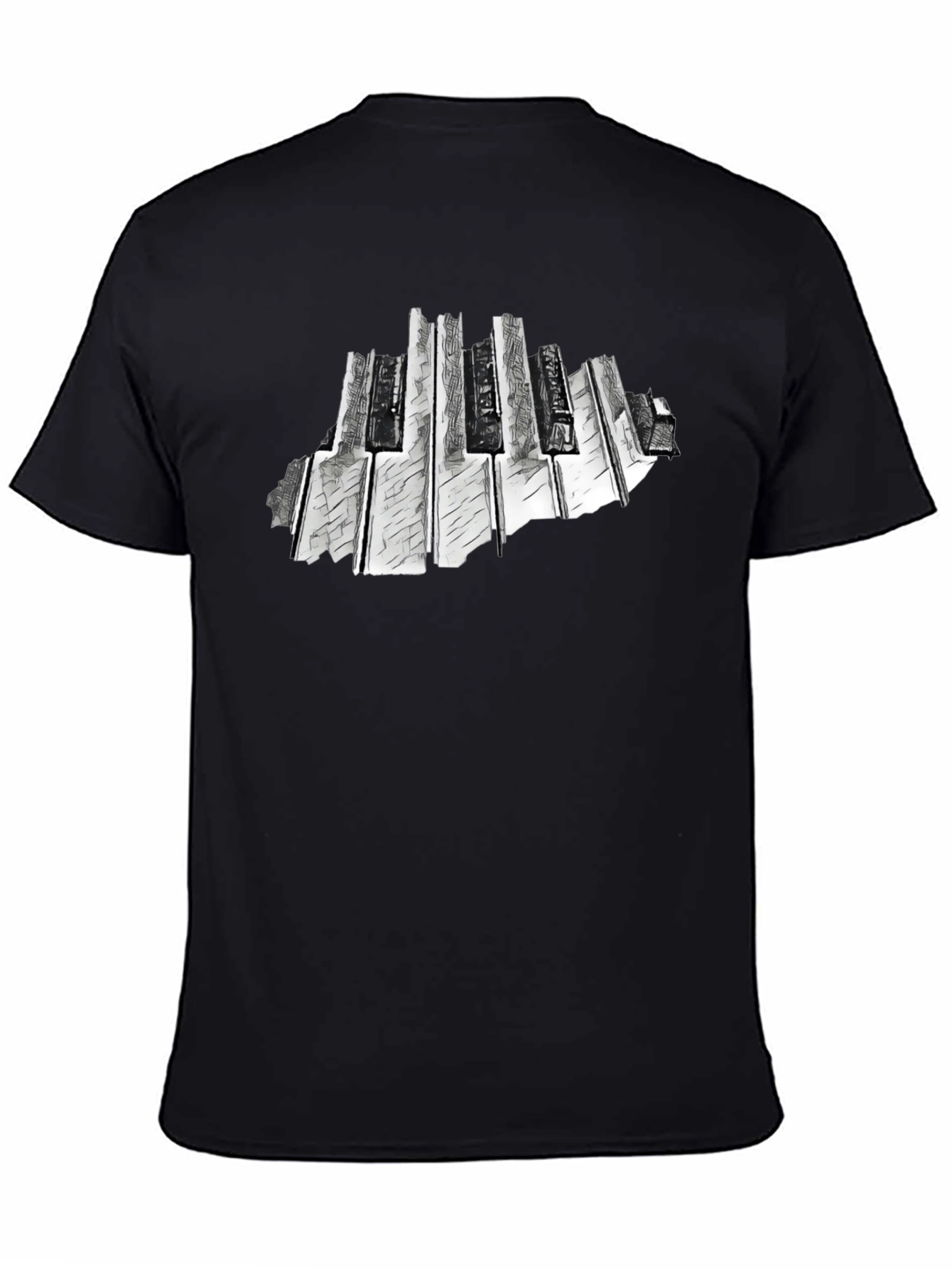 Abstract Piano Keys Graphic Black T-Shirt