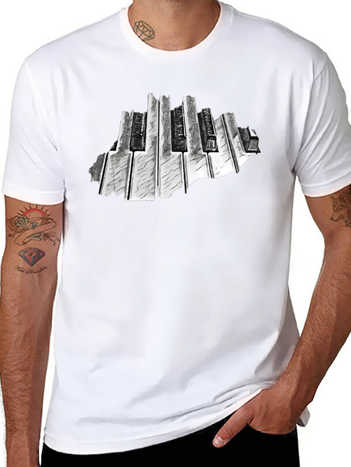 Abstract Piano Keys Graphic Black T-Shirt