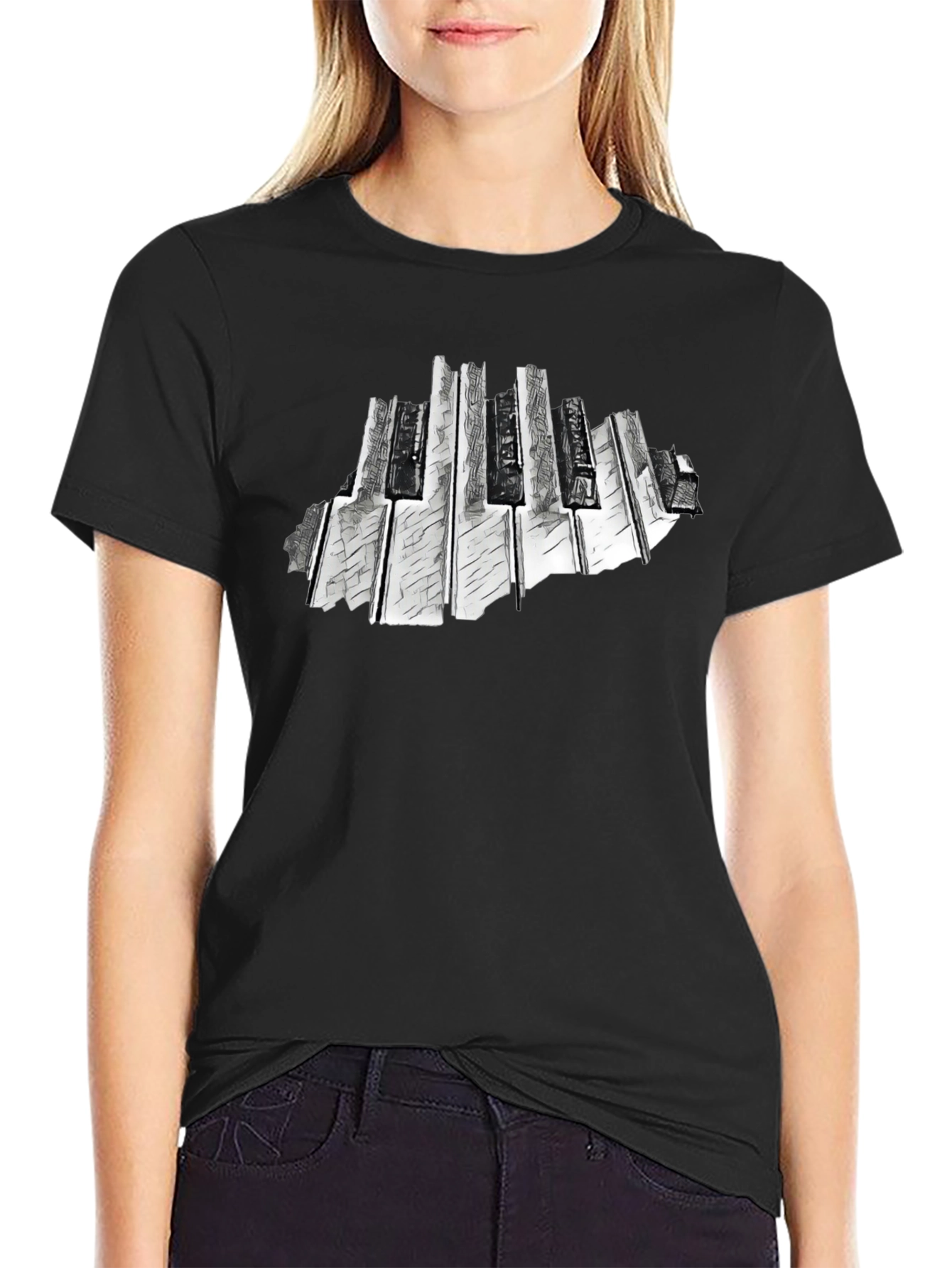 Abstract Piano Keys Graphic Black T-Shirt