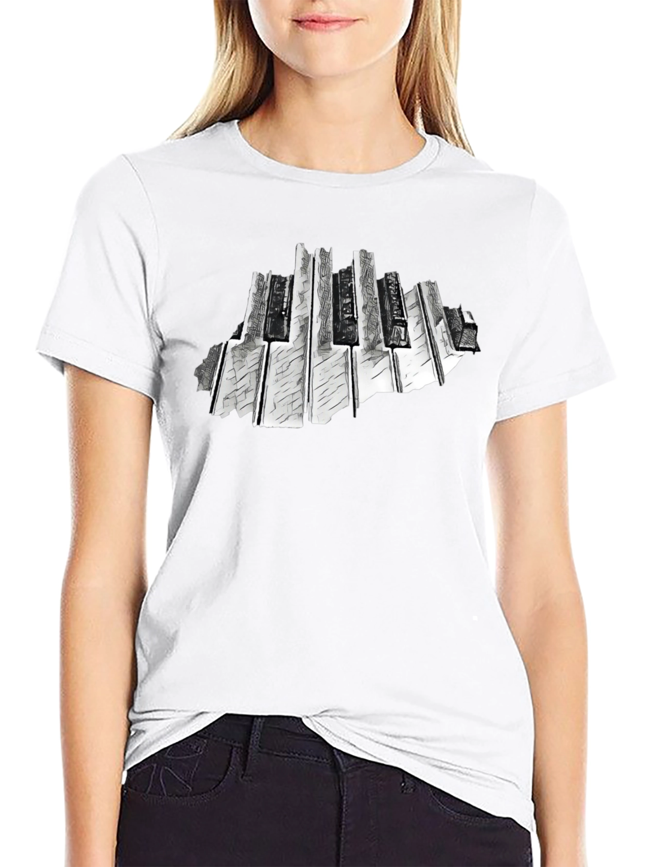 Abstract Piano Keys Graphic Black T-Shirt