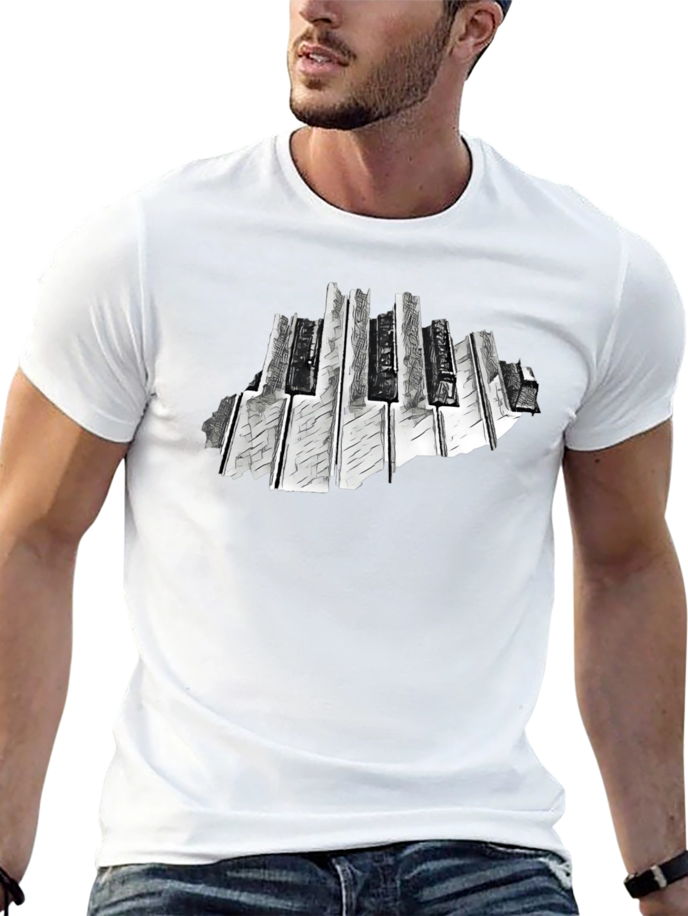 Abstract Piano Keys Graphic Black T-Shirt