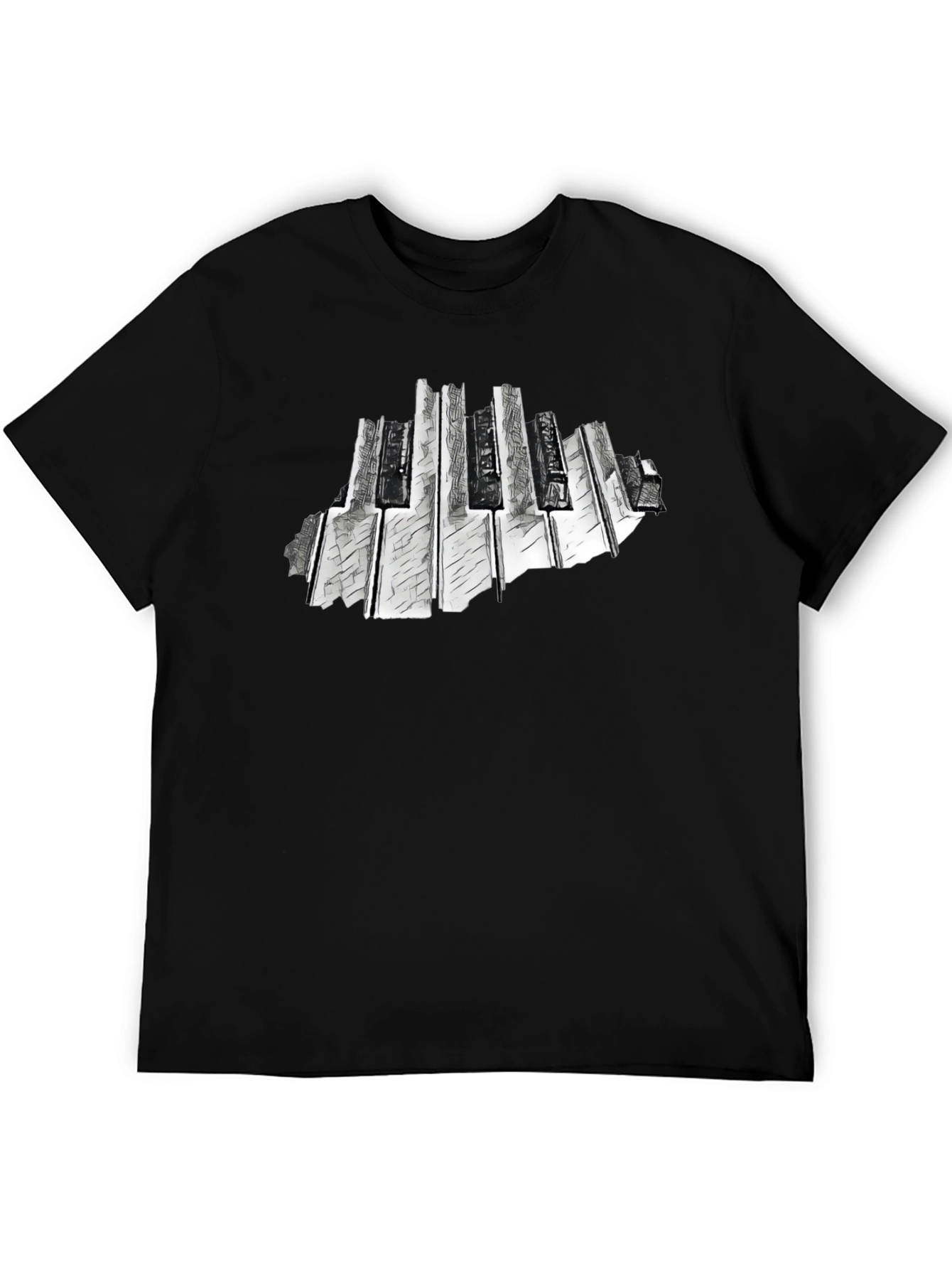 Abstract Piano Keys Graphic Black T-Shirt