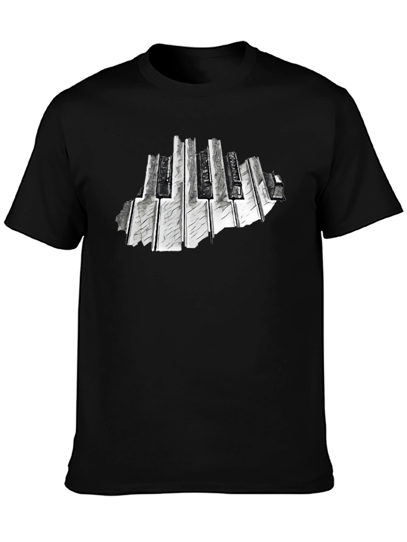 Abstract Piano Keys Graphic Black T-Shirt