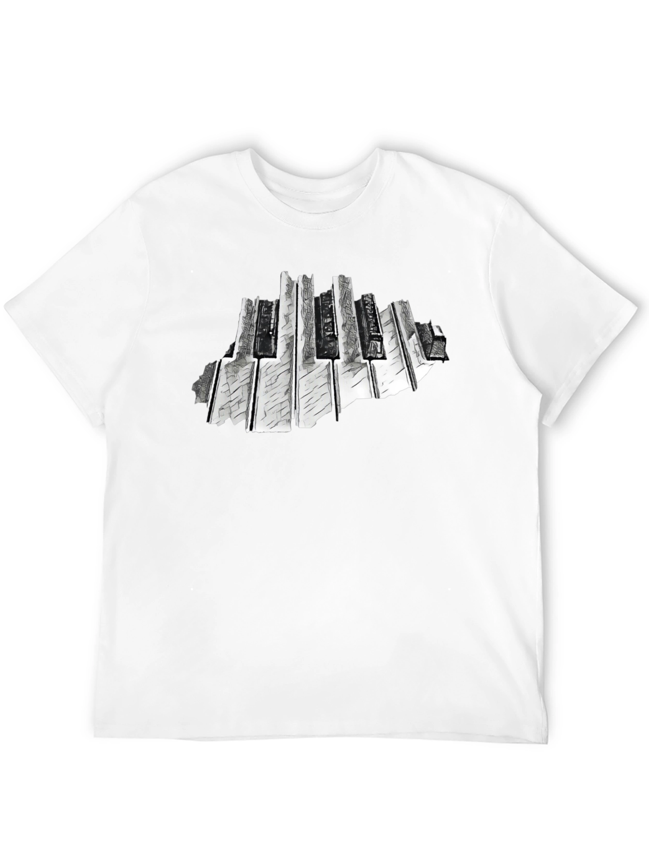 Abstract Piano Keys Graphic Black T-Shirt