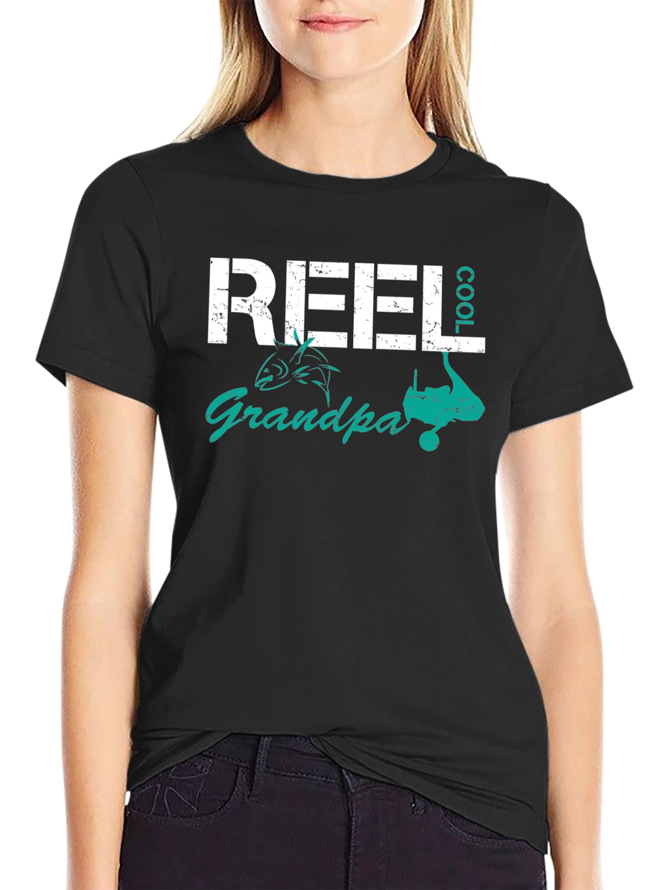 Reel Cool Grandpa Fishing T-Shirt - Black
