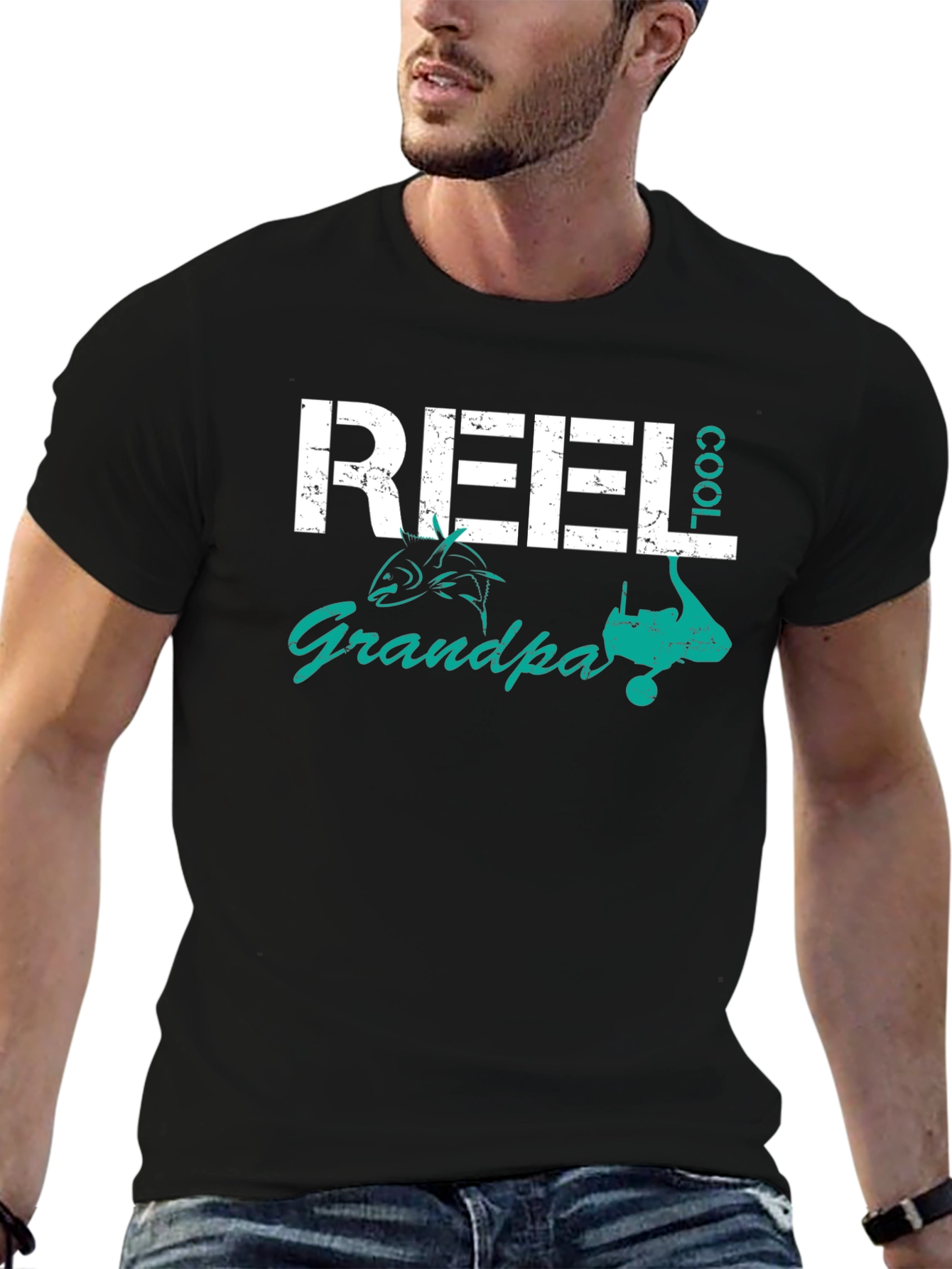 Reel Cool Grandpa Fishing T-Shirt - Black