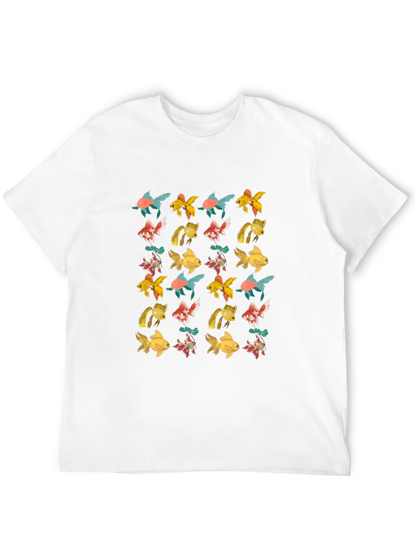 Black T-Shirt with Goldfish Pattern