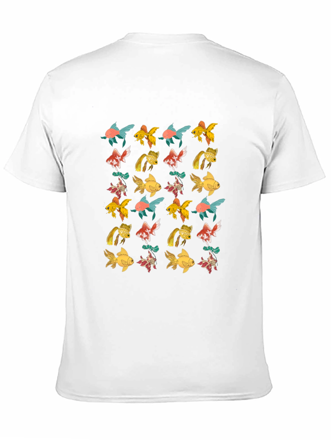 Black T-Shirt with Goldfish Pattern