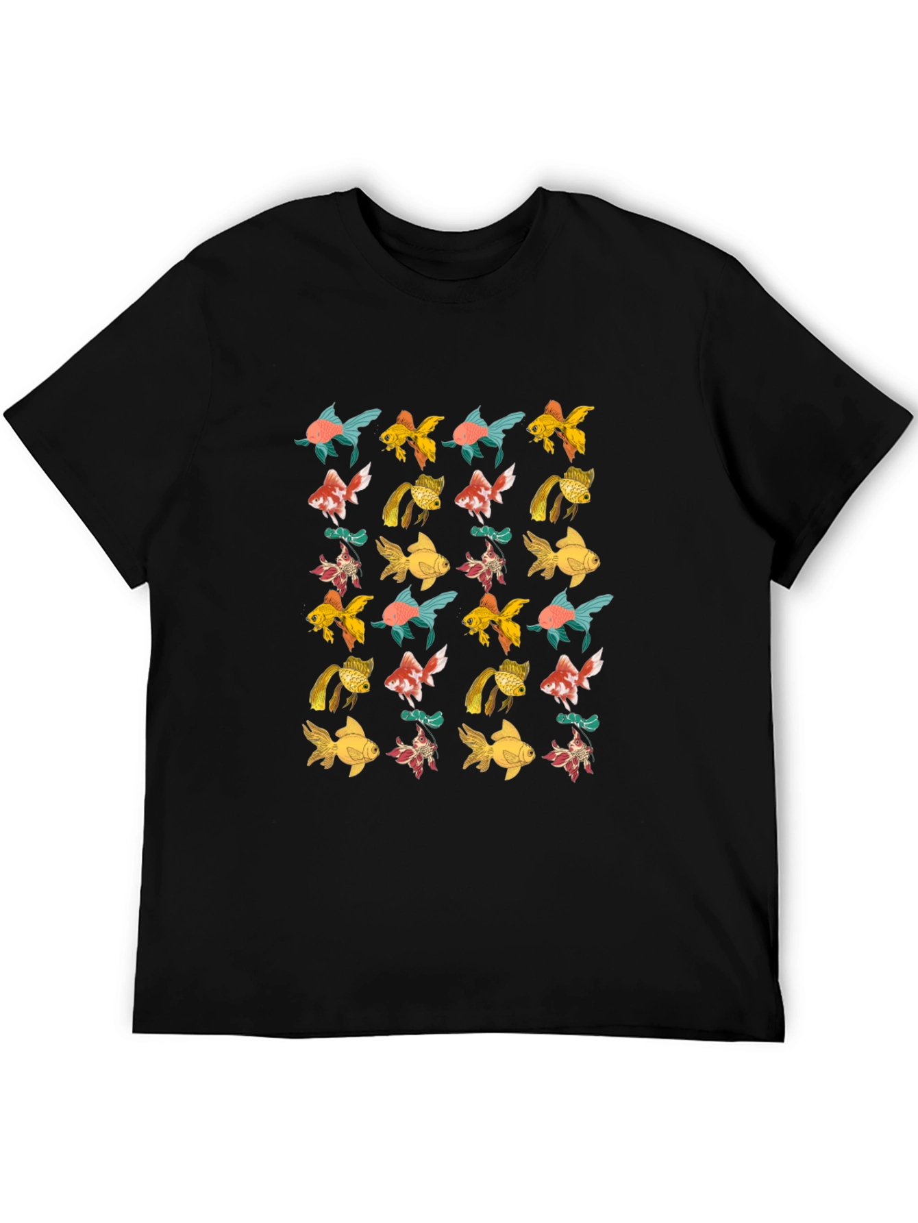 Black T-Shirt with Goldfish Pattern