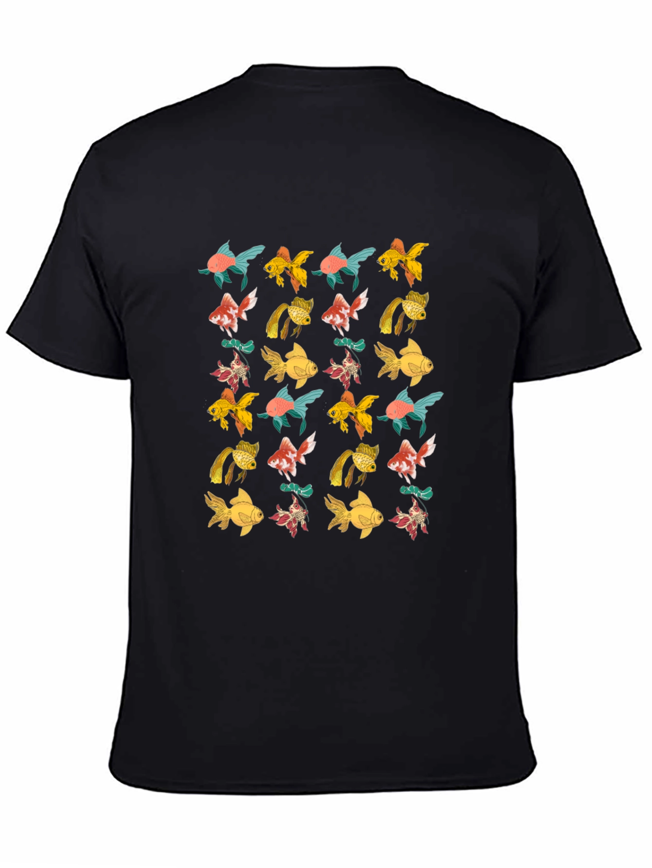 Black T-Shirt with Goldfish Pattern