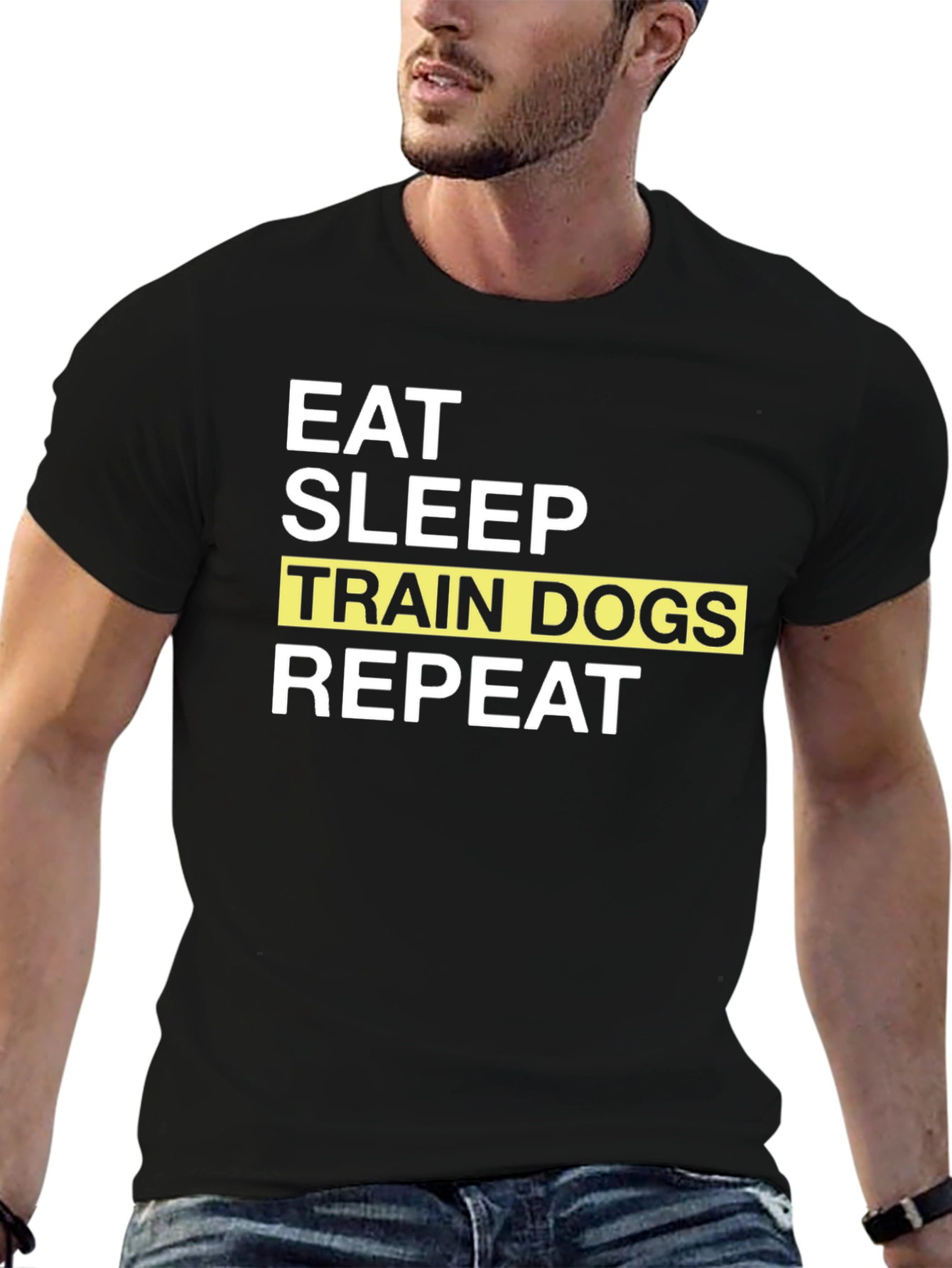 Eat Sleep Train Dogs Repeat - Black T-Shirt