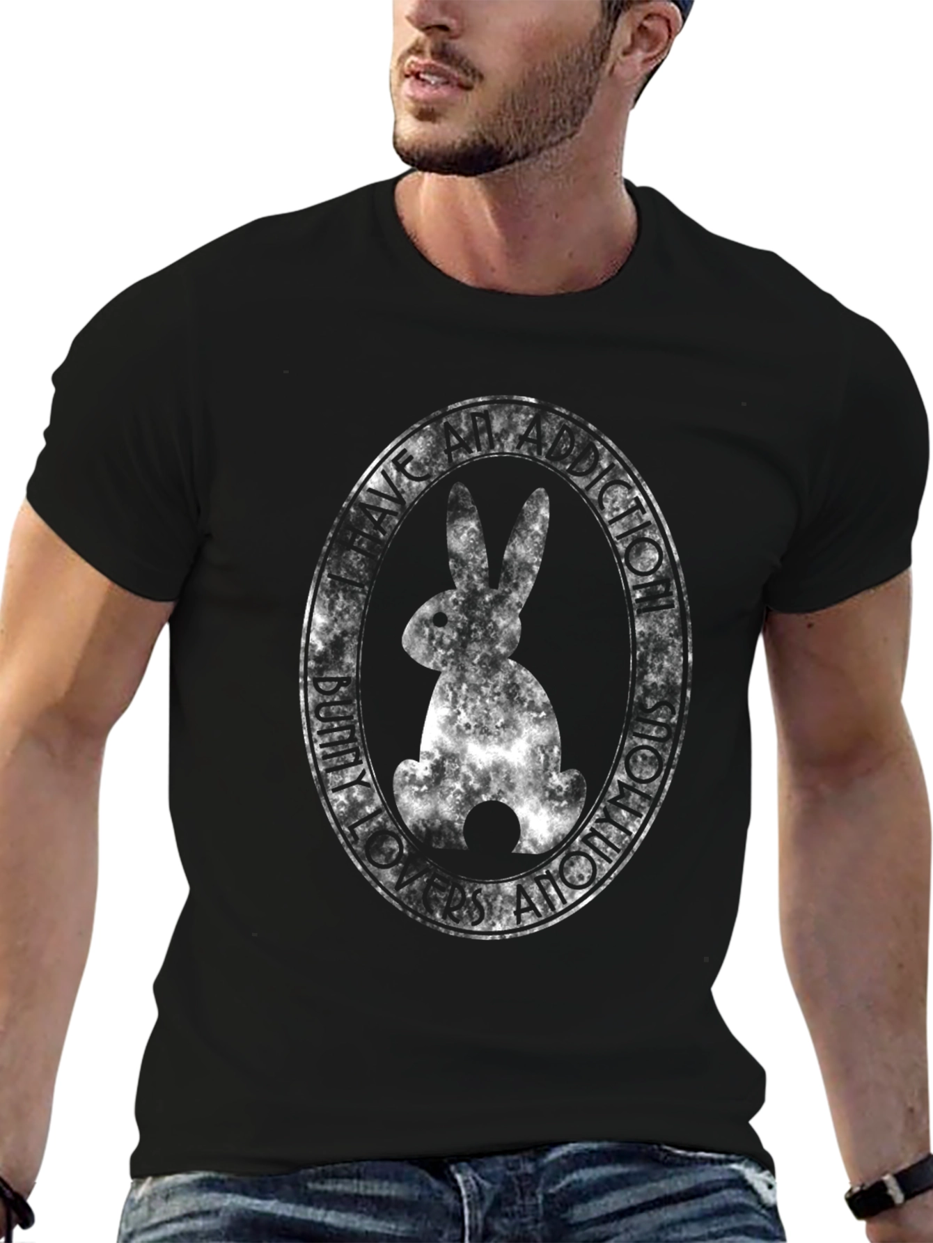 Bunny Circle Graphic Tee - Soft Cotton Black T-Shirt