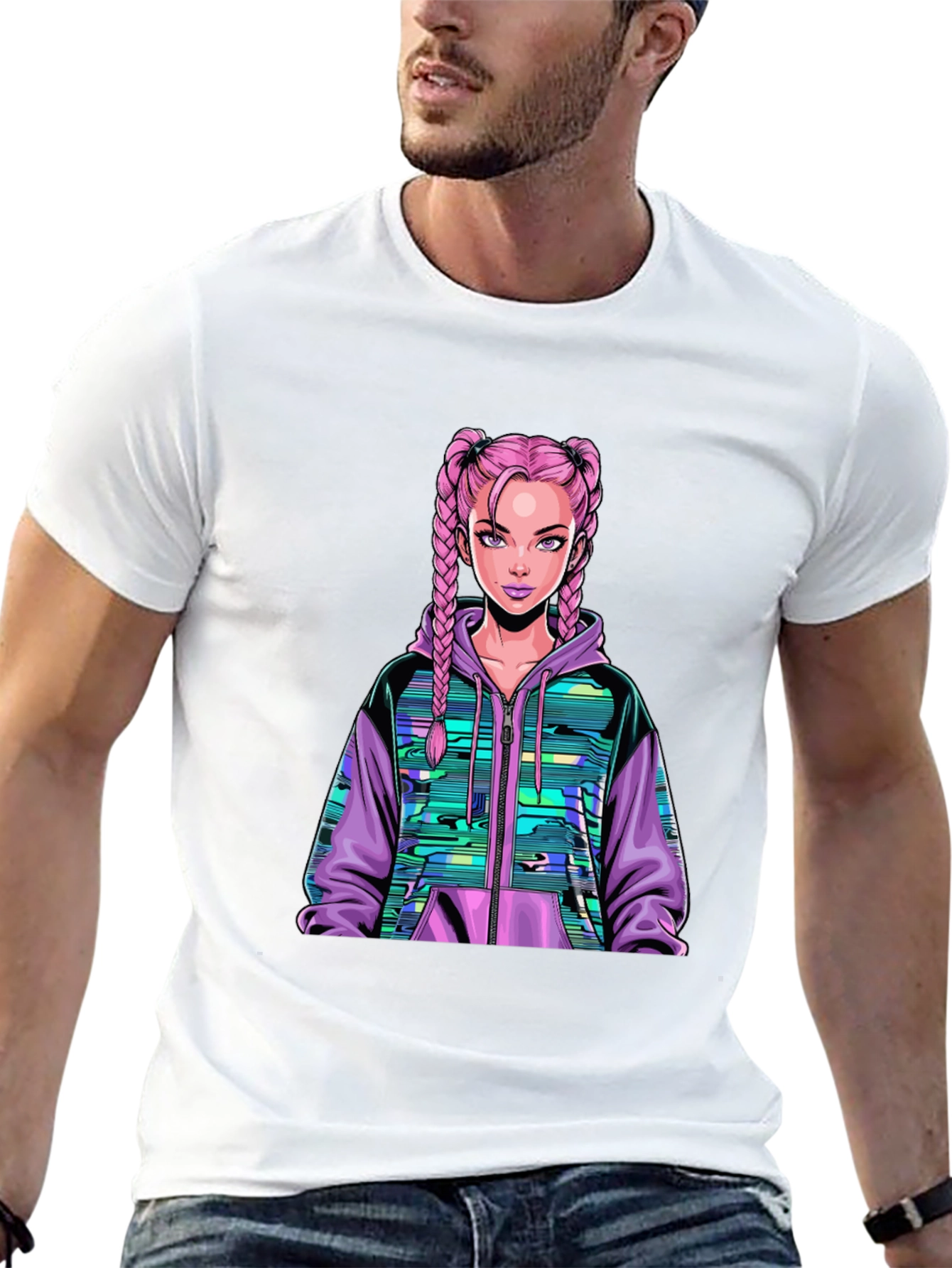 Graphic Tee: Pink Haired Anime Girl