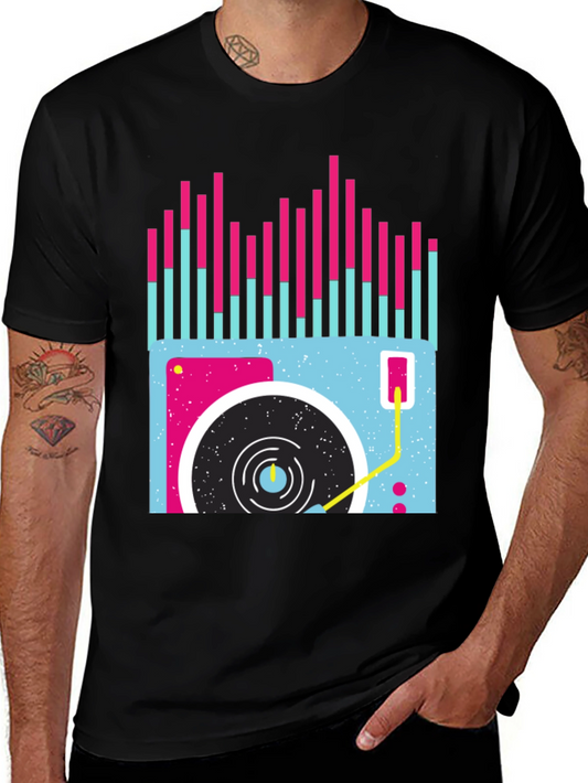 Retro Turntable Graphic Tee - Black
