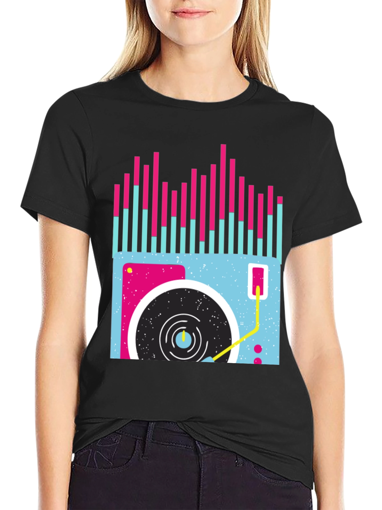 Retro Turntable Graphic Tee - Black