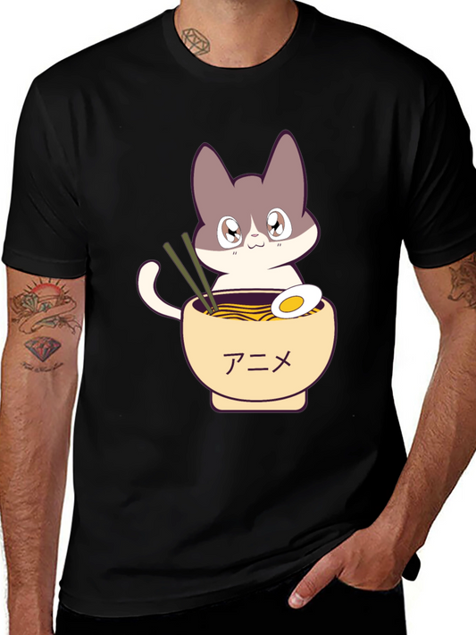 Anime Cat Ramen T-Shirt - Unique Graphic Tee