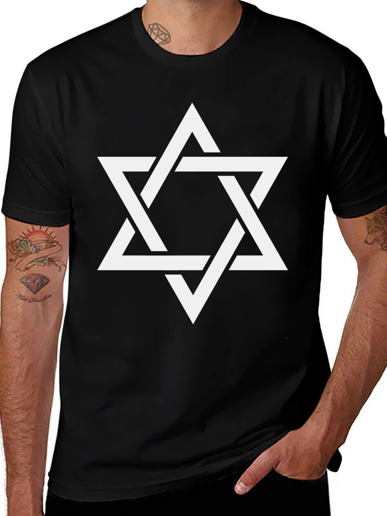 Star of David Graphic Tee - Black Cotton T-Shirt