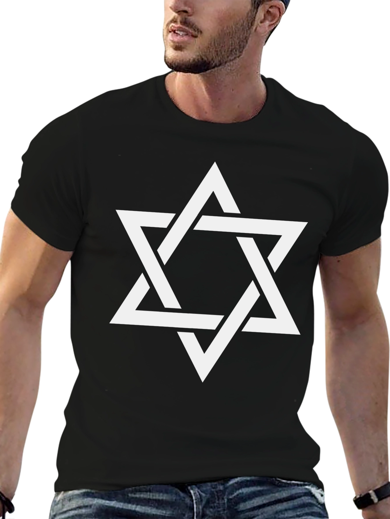 Star of David Graphic Tee - Black Cotton T-Shirt