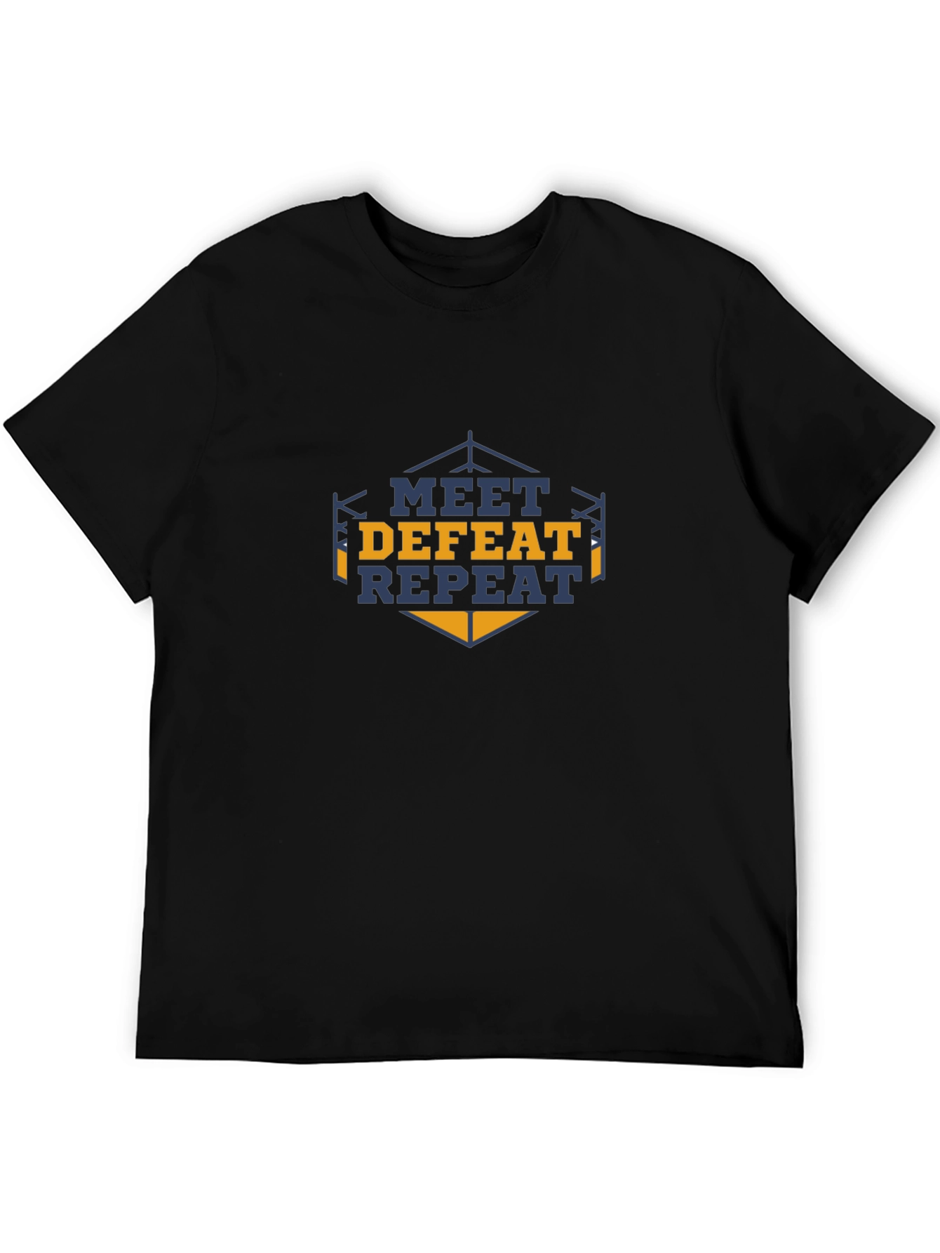 Meet Defeat Repeat Graphic Tee - Black Cotton