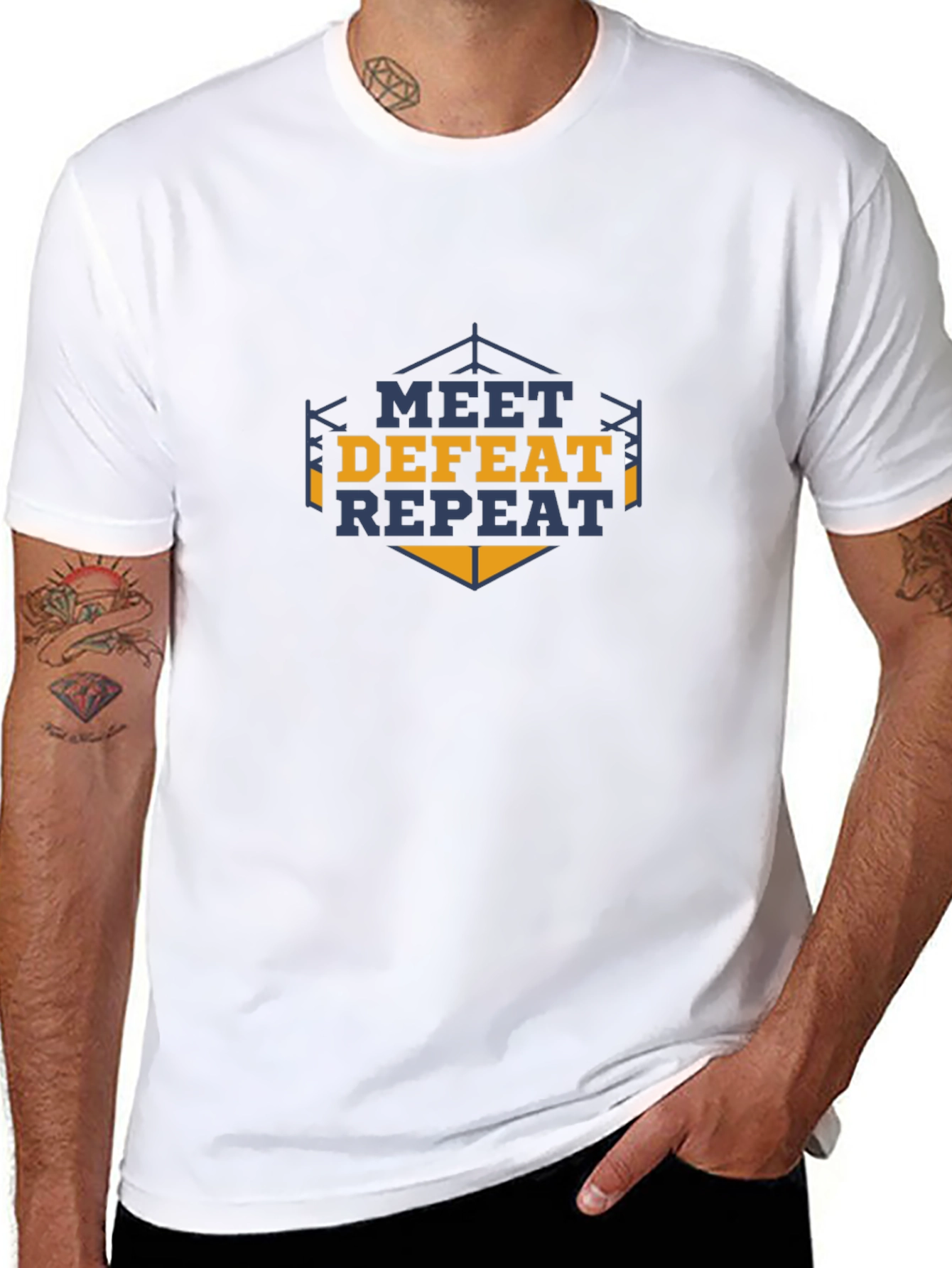Meet Defeat Repeat Graphic Tee - Black Cotton
