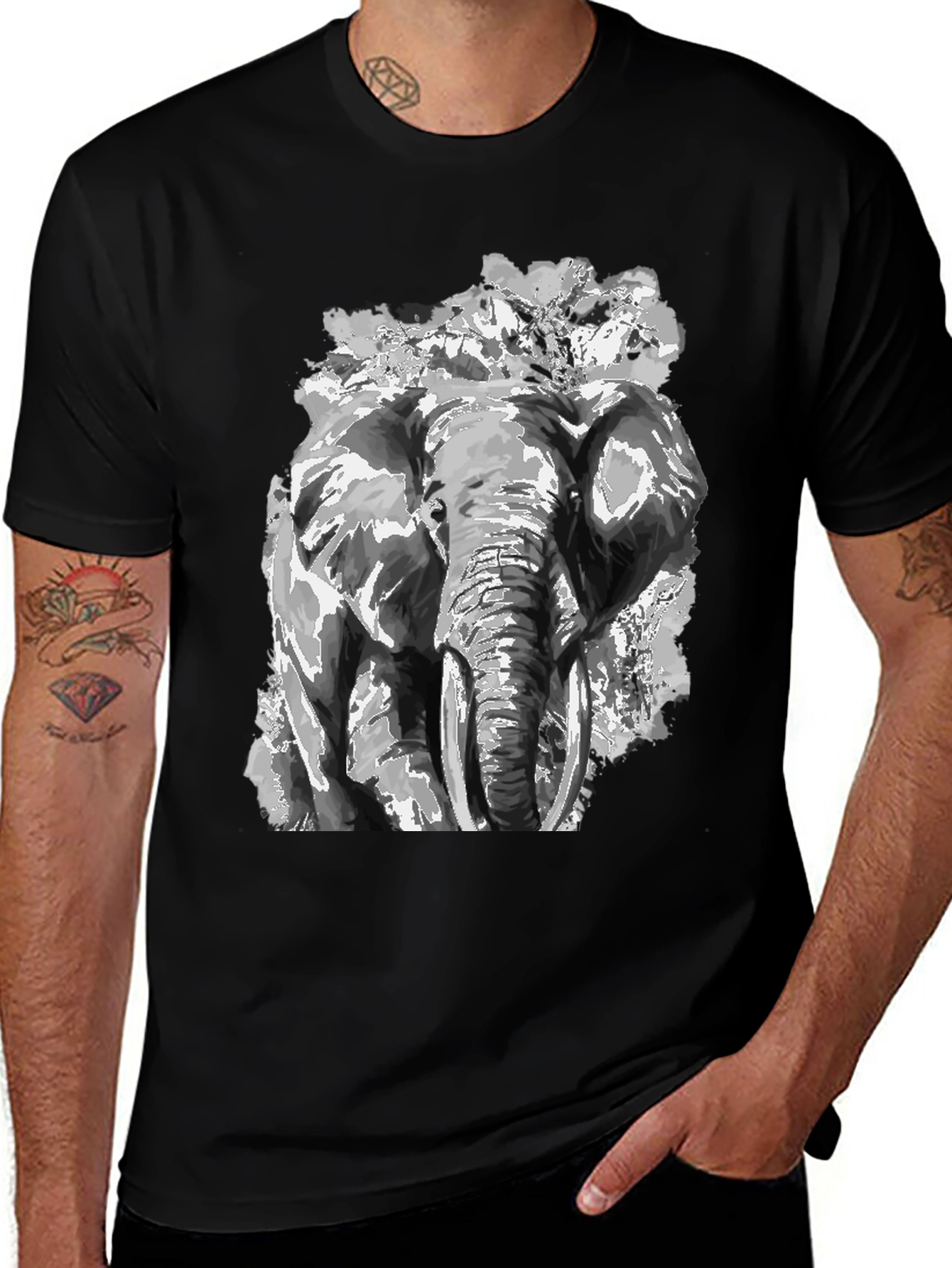 Elephant Graphic Print Black T-Shirt