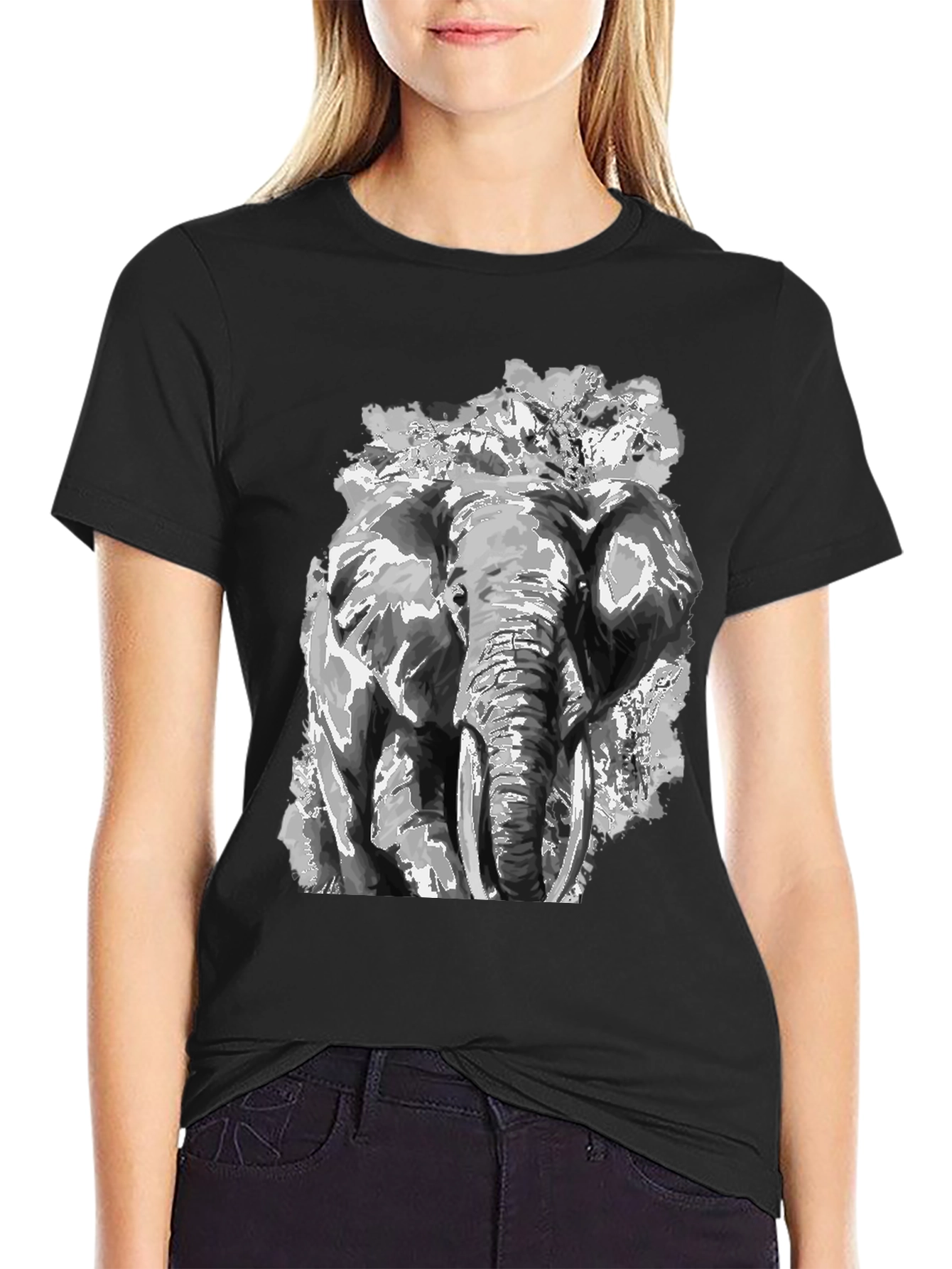 Elephant Graphic Print Black T-Shirt