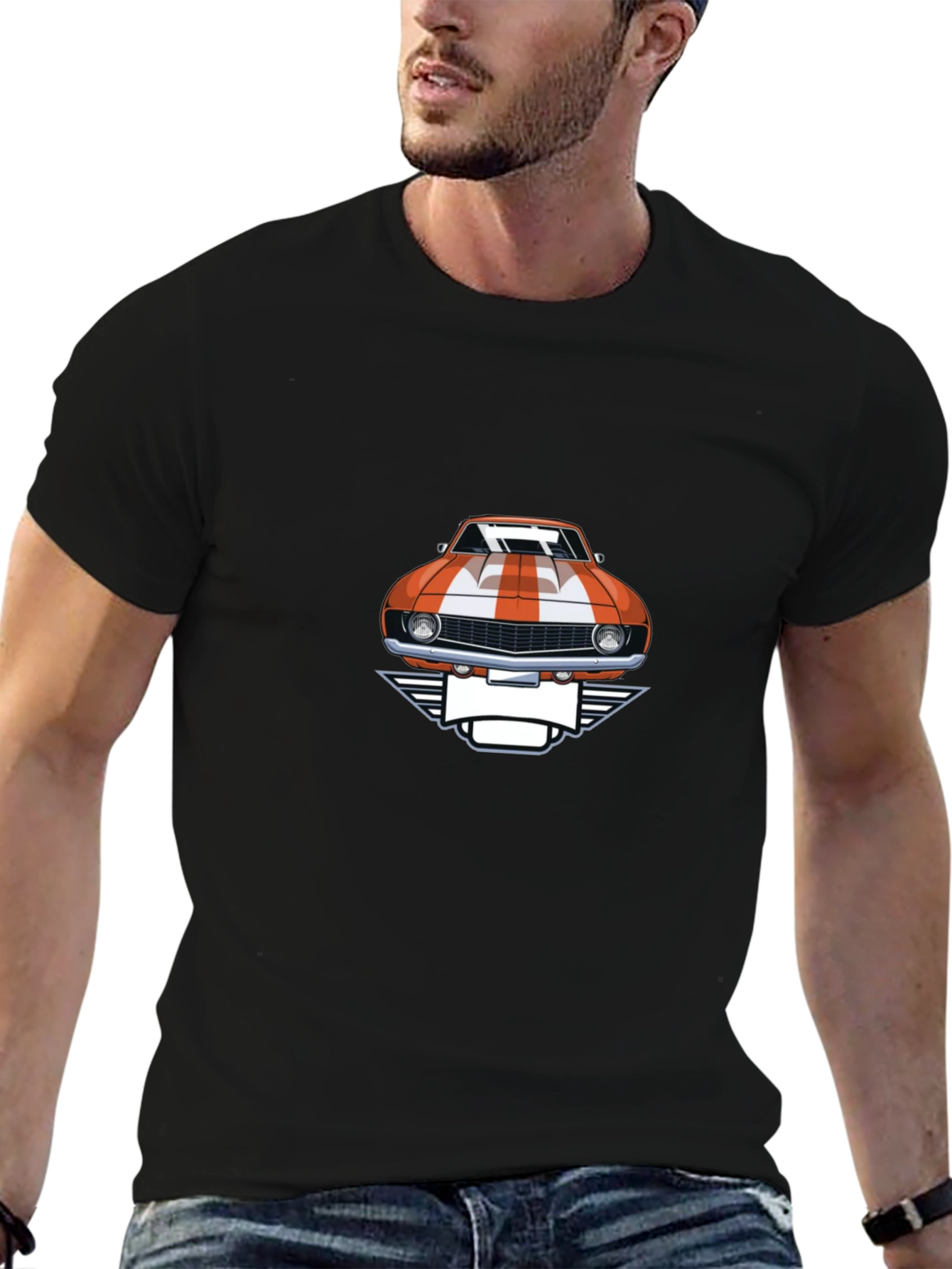 Classic Car Graphic Tee - Black Cotton T-Shirt