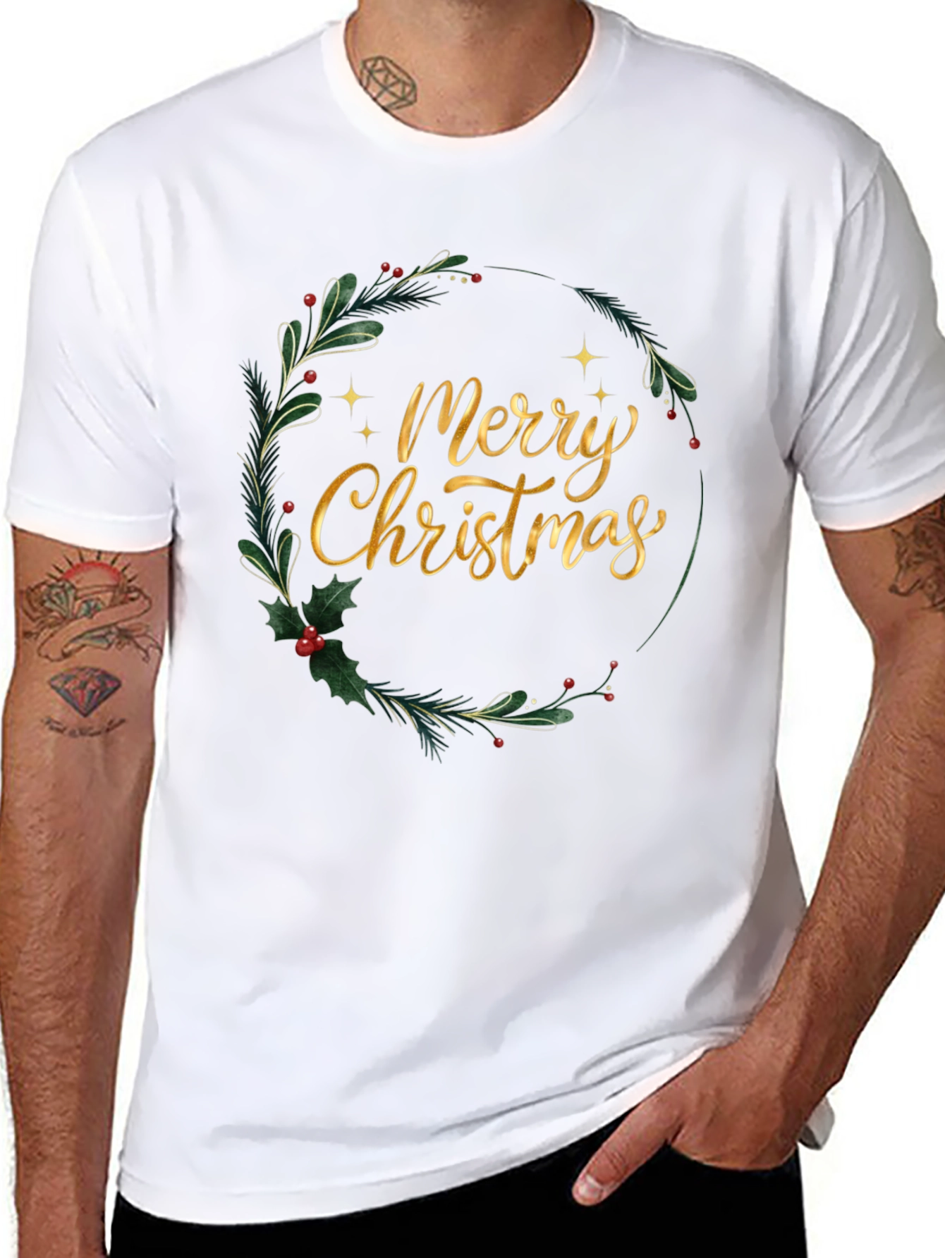 Merry Christmas Wreath T-Shirt - Holiday Festive Tee