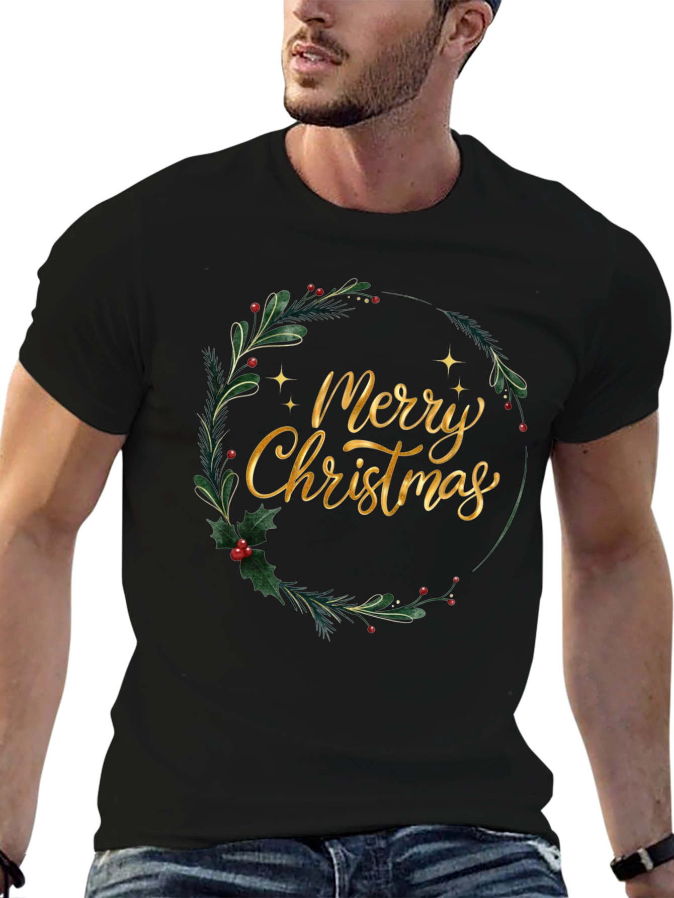 Merry Christmas Wreath T-Shirt - Holiday Festive Tee
