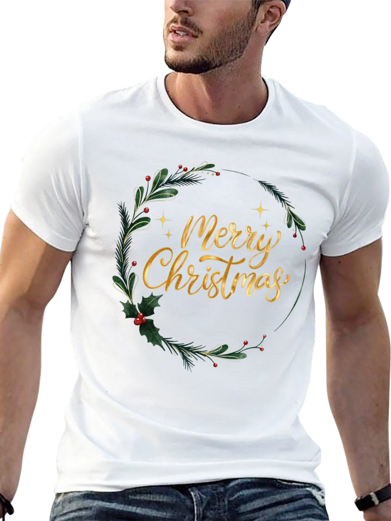 Merry Christmas Wreath T-Shirt - Holiday Festive Tee
