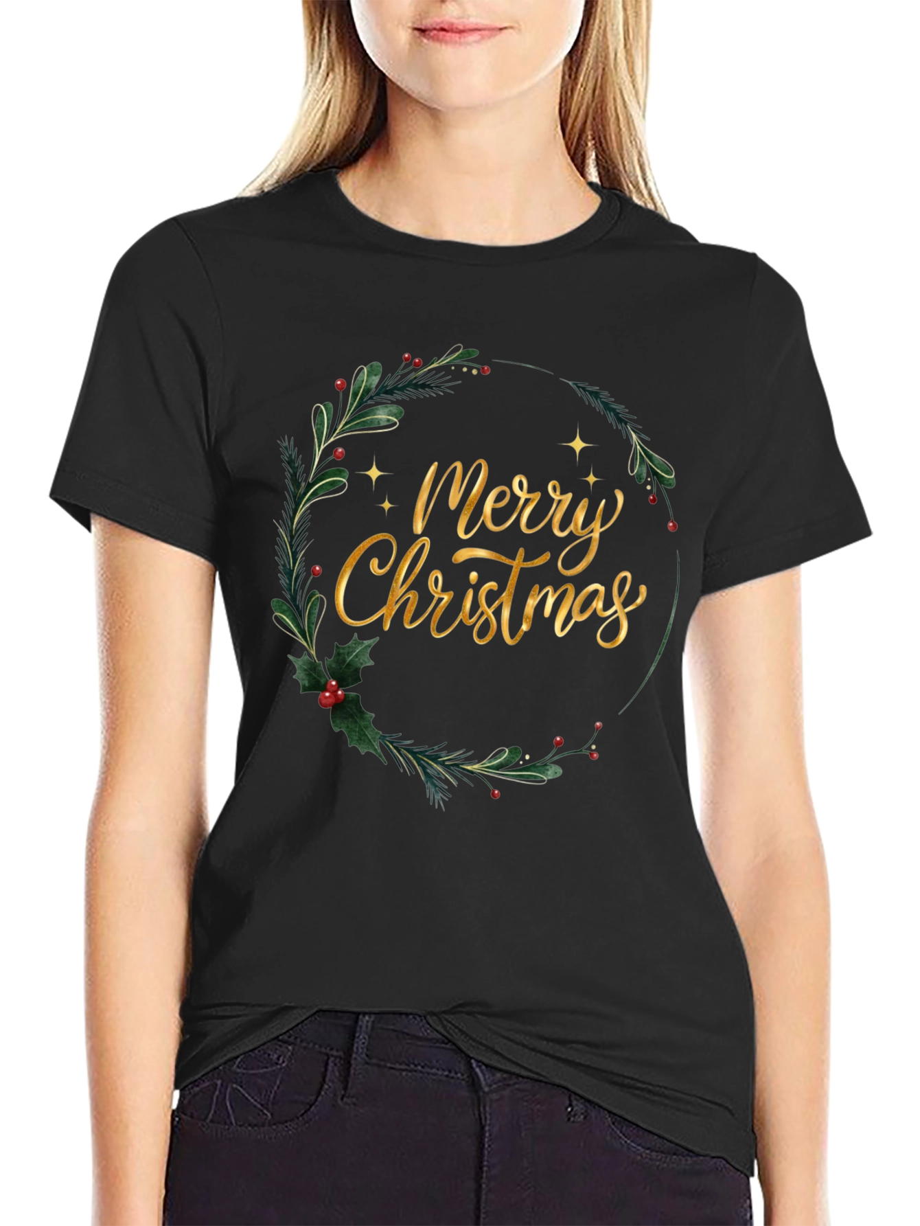 Merry Christmas Wreath T-Shirt - Holiday Festive Tee