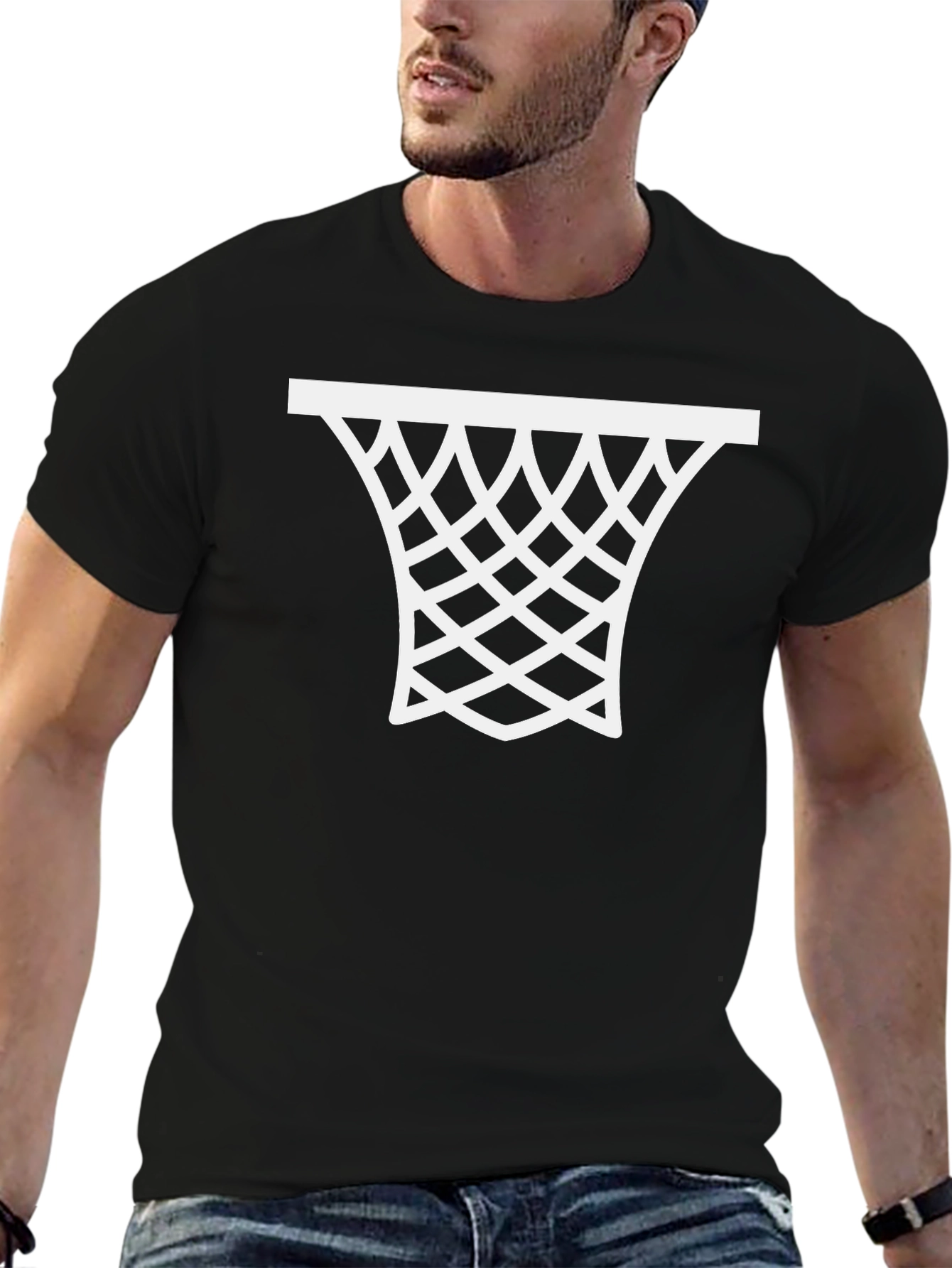 Basketball Net Graphic Tee - Black Cotton T-Shirt
