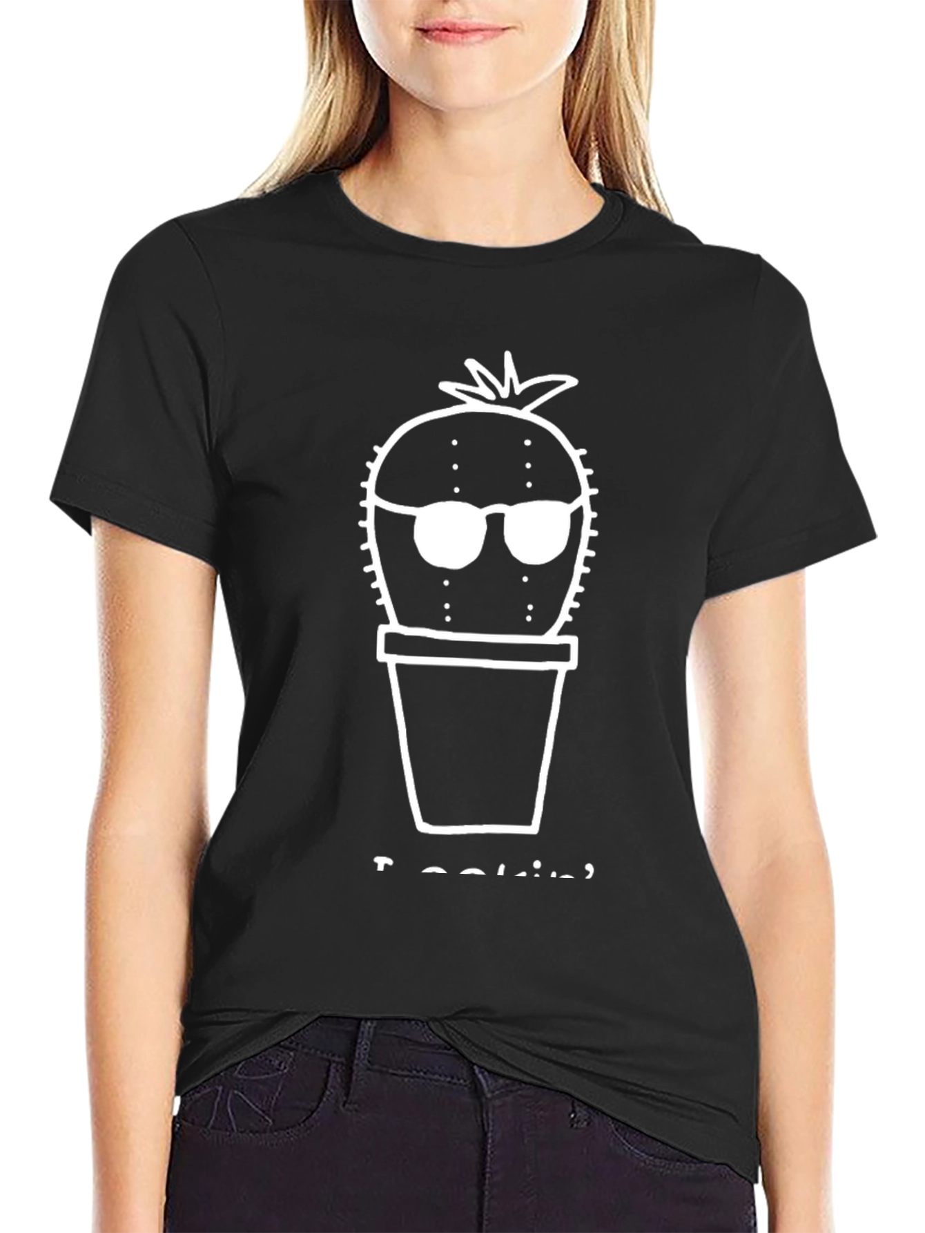 Cool Cactus Graphic Tee - Black Cotton T-Shirt