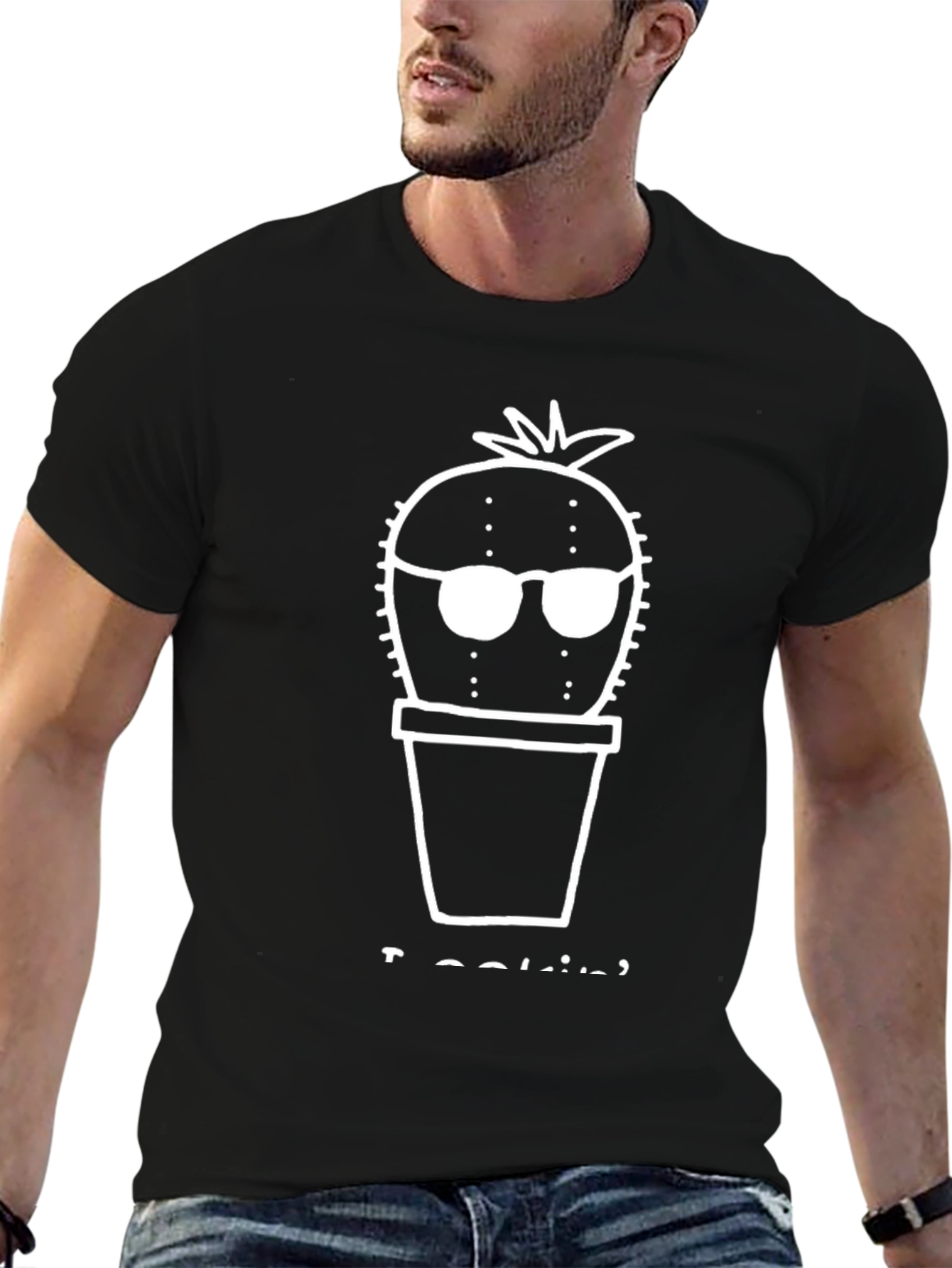 Cool Cactus Graphic Tee - Black Cotton T-Shirt