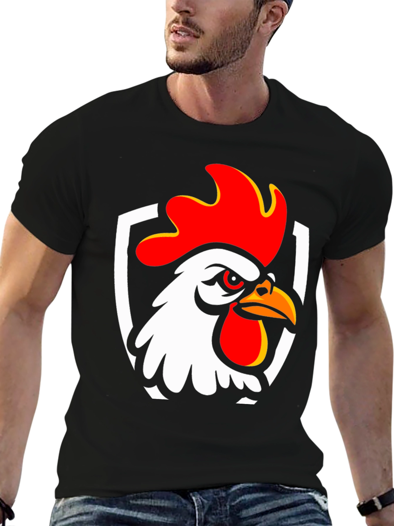 Rooster Graphic T-Shirt - Black Cotton Tee